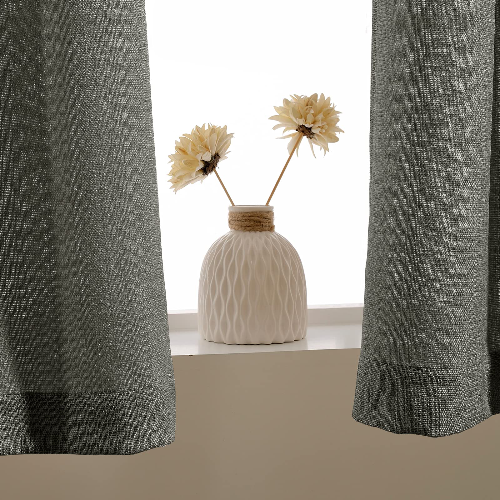 Vangao Grey Kitchen Curtains 24 Inch Length - Textured Semi-Sheer Cafe Curtains with Rod Pocket, 2 Panels Set for Bathroom, Bedroom & Half Windows | Casual Weave Design for Kitchen, Dining Room & Coffee Shop Decor