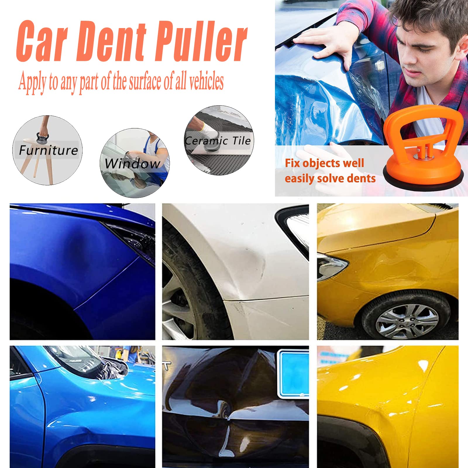 Powerful Car Dent Puller Kit - Professional Auto Dent Removal Tool for Vehicle Body Repair, Glass, Screen & Tile Lifting - Essential for DIY Garage, Collision Repair & Mobile Mechanics