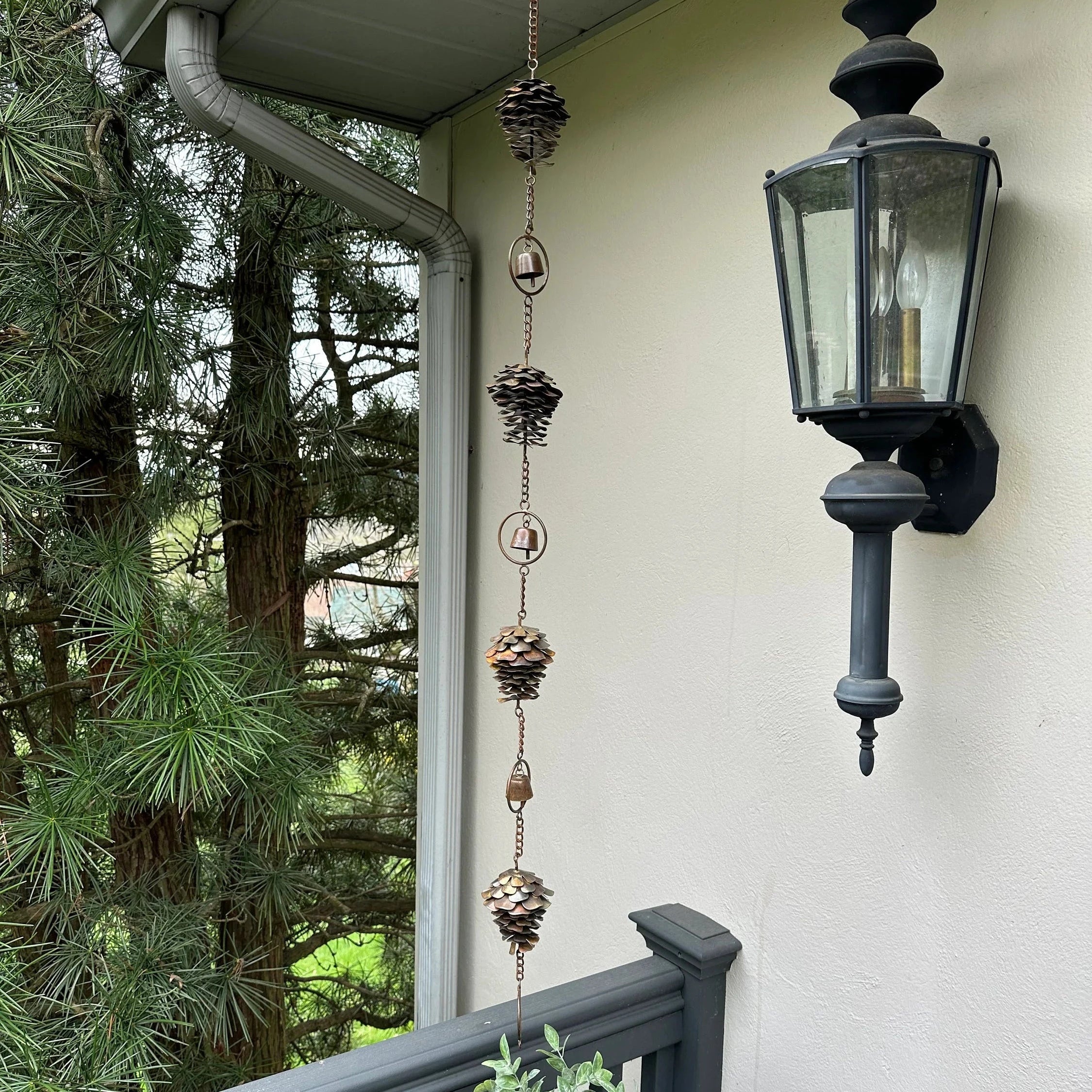 Durable Pine Cone Rain Chain for Gutters - Decorative Outdoor Water Drainage Solution for Garden, Patio, and Yard