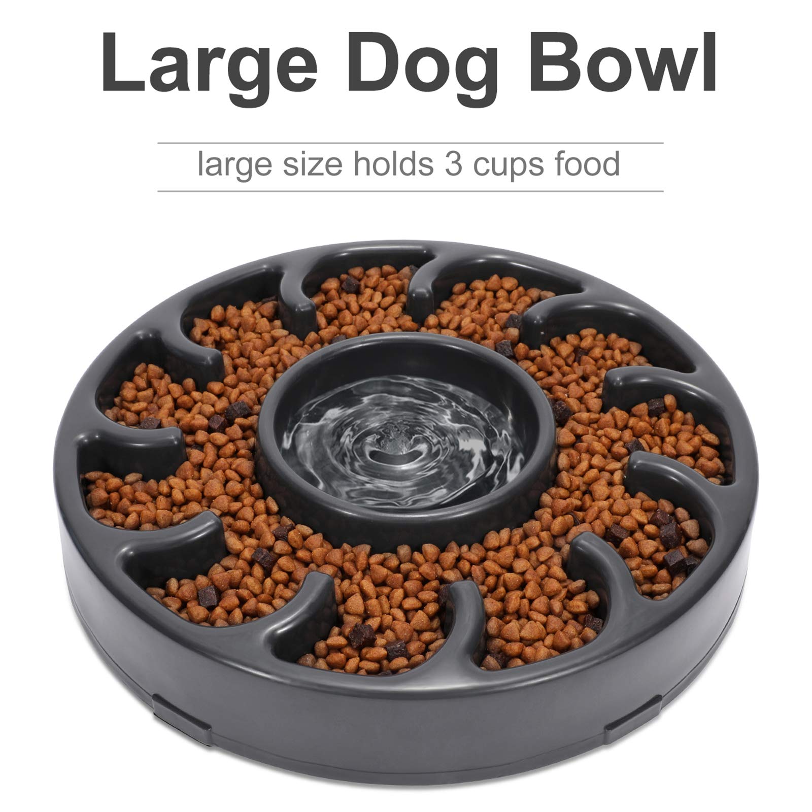 JASGOOD Slow Feeder Dog Bowl for Large Dogs - Anti-Gulping Pet Food Dish to Prevent Bloat & Aid Digestion - Slow Eating Bowl for Fast Eaters (E-Drak Grey) - Perfect for Mealtime Training & Portion Control