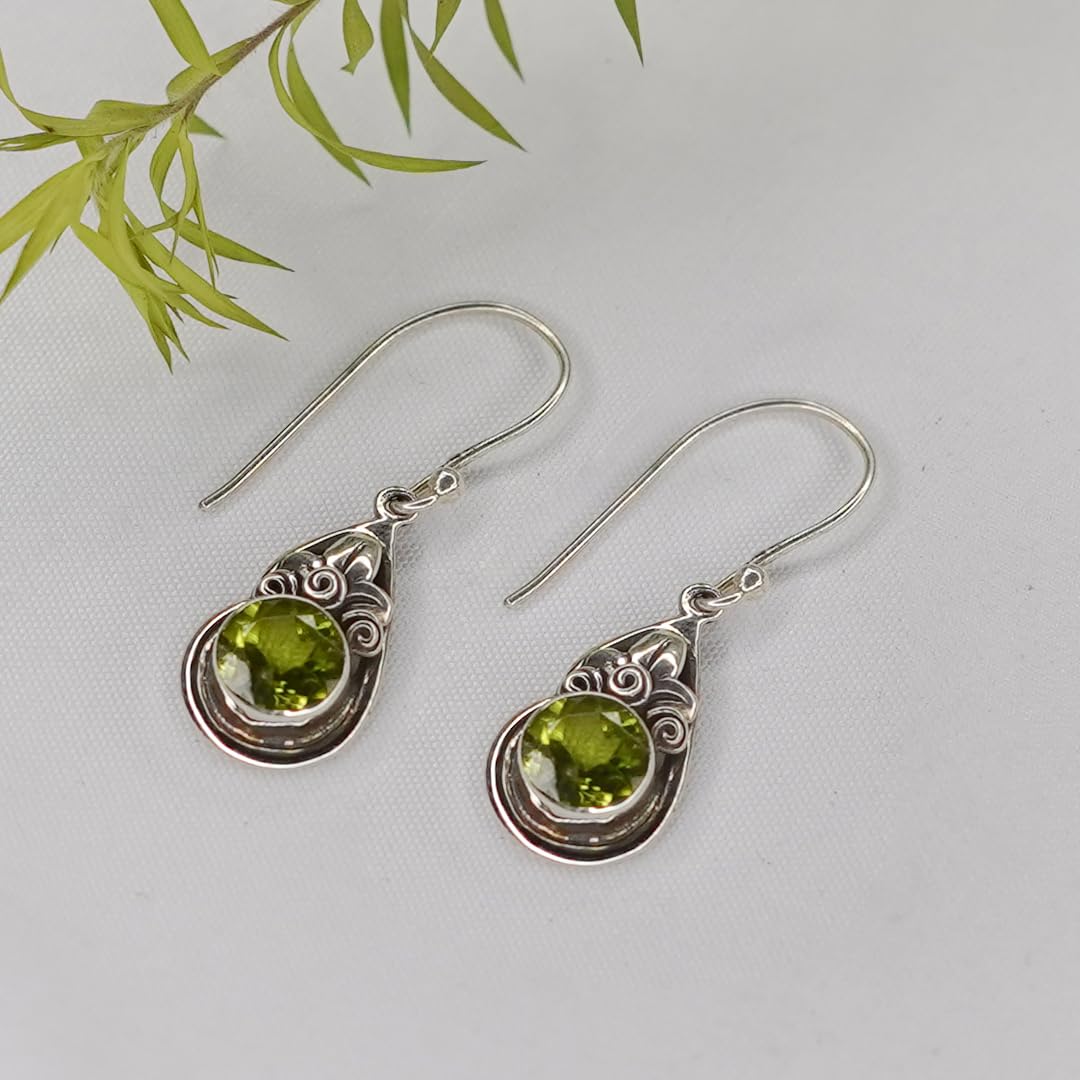 Handmade 925 Sterling Silver Peridot Dangle Earrings for Women - August Birthstone Jewelry | Unique Designer Gemstone Earrings for Parties, Weddings & Special Occasions