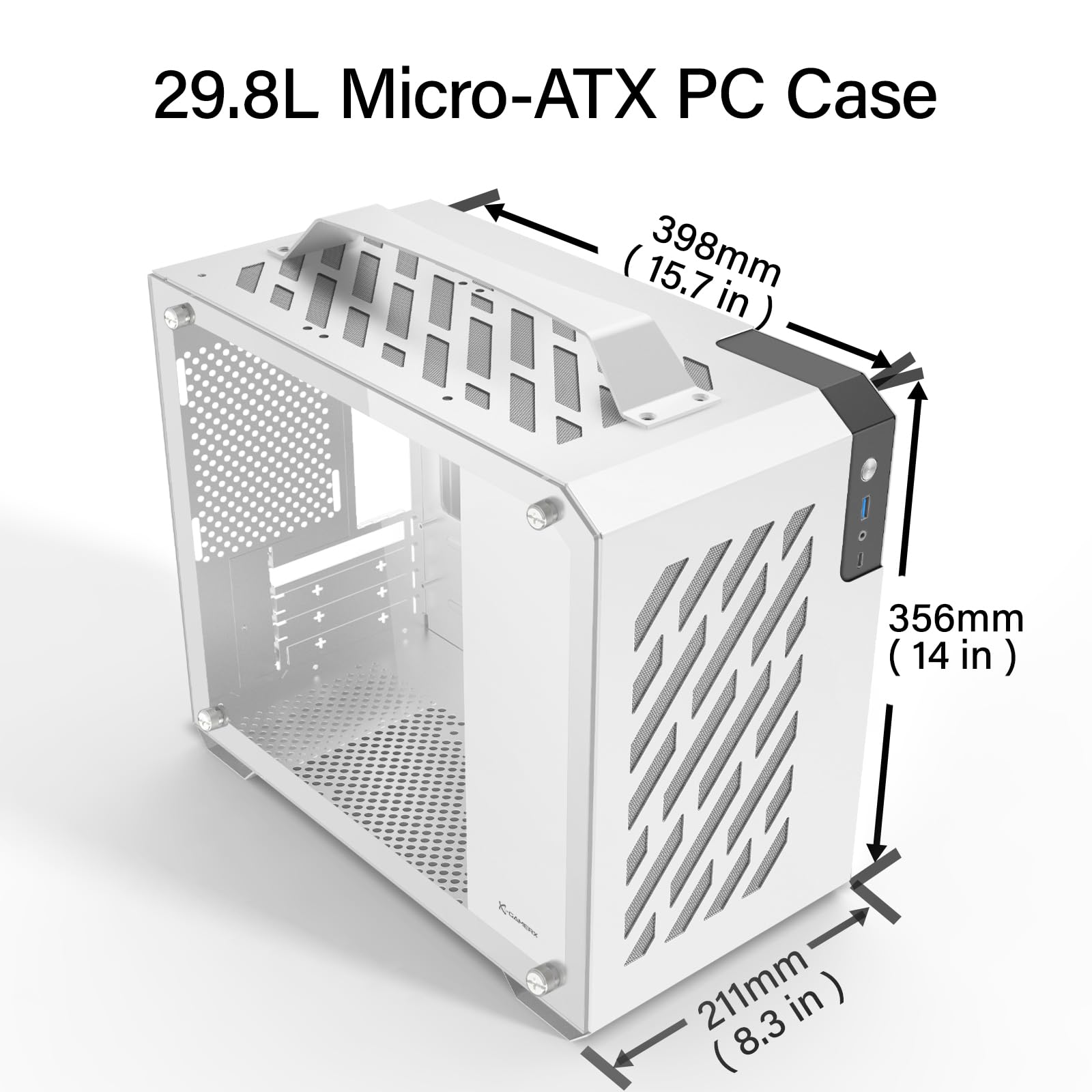 White Micro-ATX PC Case with Detachable Handle - Preinstalled 3x120mm Fans, Mini Tower Computer Chassis with Cable Management - Compatible with 240mm AIO & Small ITX Desktops | Perfect for Compact Gaming Rigs, Home Office Setups & Space-Saving Workstations