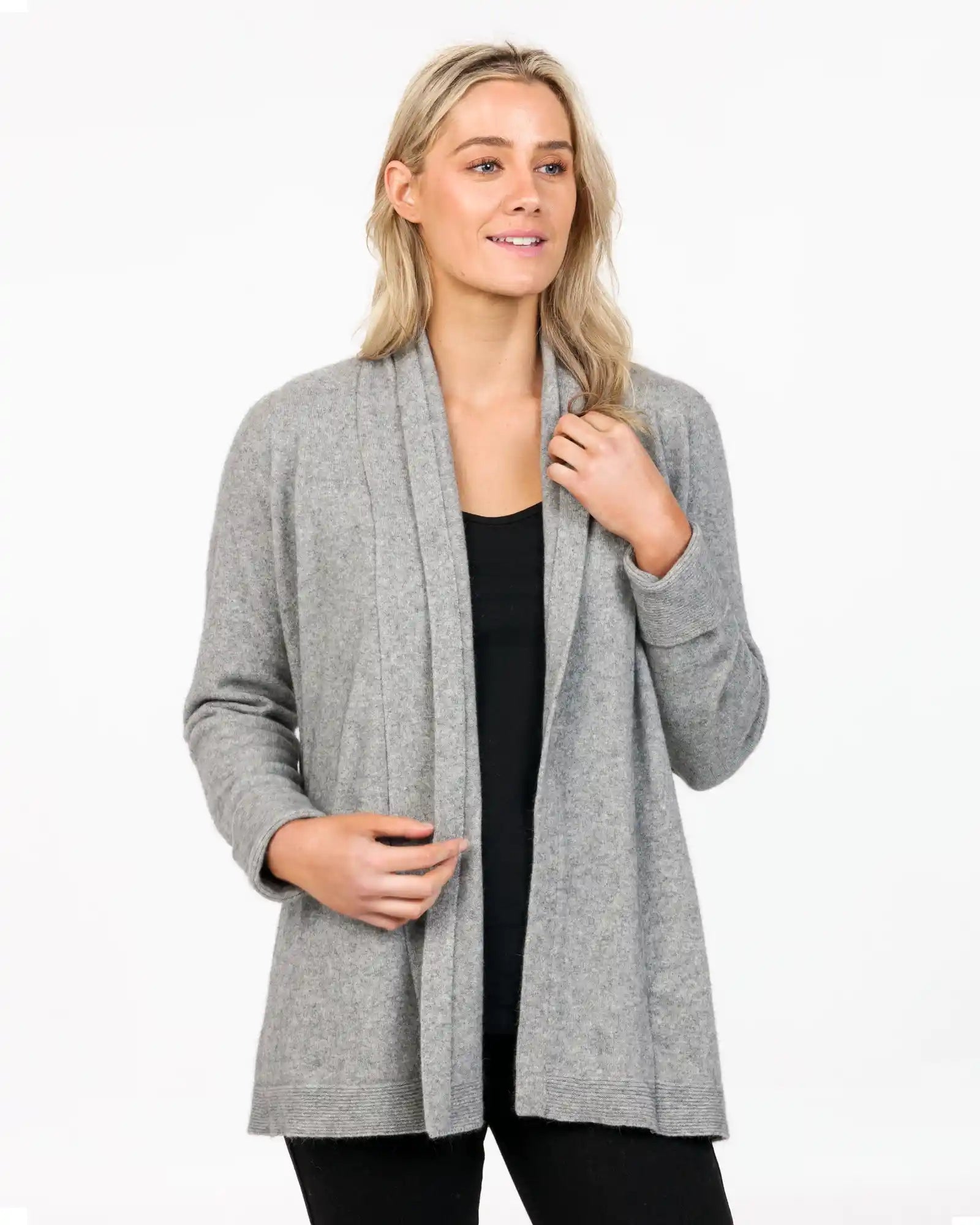 Silver Grey Women's Long Merino Wool Wrap Jacket - Soft & Warm Winter Coat for Women - Perfect for Office, Travel & Outdoor Activities - NB498