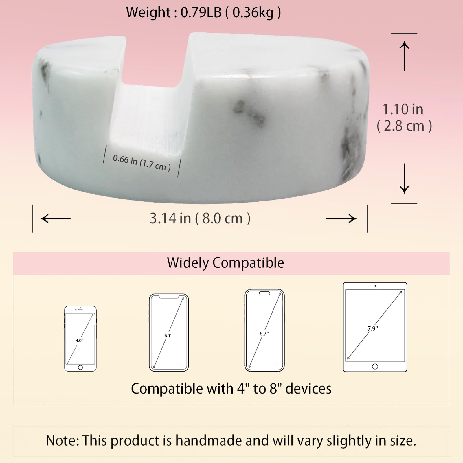 Premium Marble Phone Stand for iPhone & Android - Elegant Desk & Kitchen Phone Holder with Non-Slip Silicone Dots - Hands-Free Viewing for Video Calls, Cooking & Work (White)