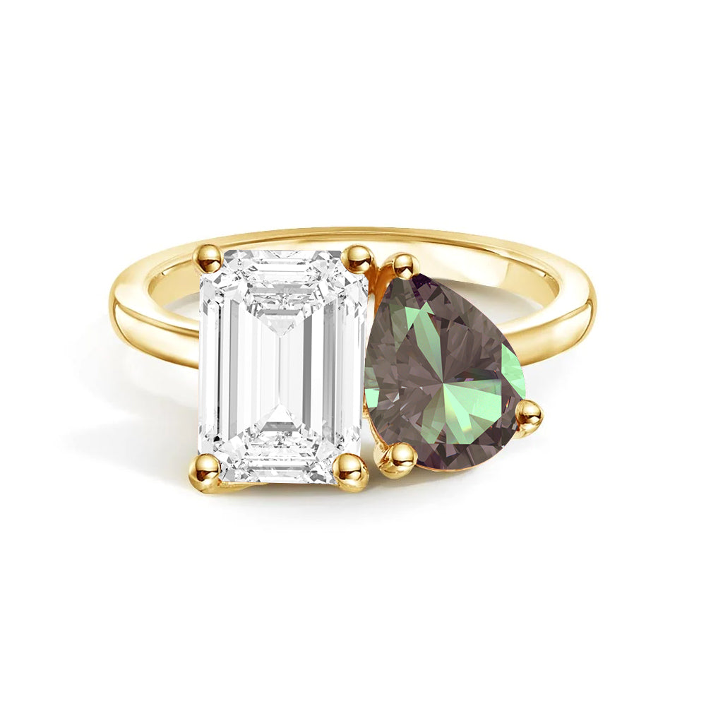 Personalized Toi et Moi Moissanite Birthstone Ring - Custom Anniversary Gift for Couples, Engagements & Romantic Occasions