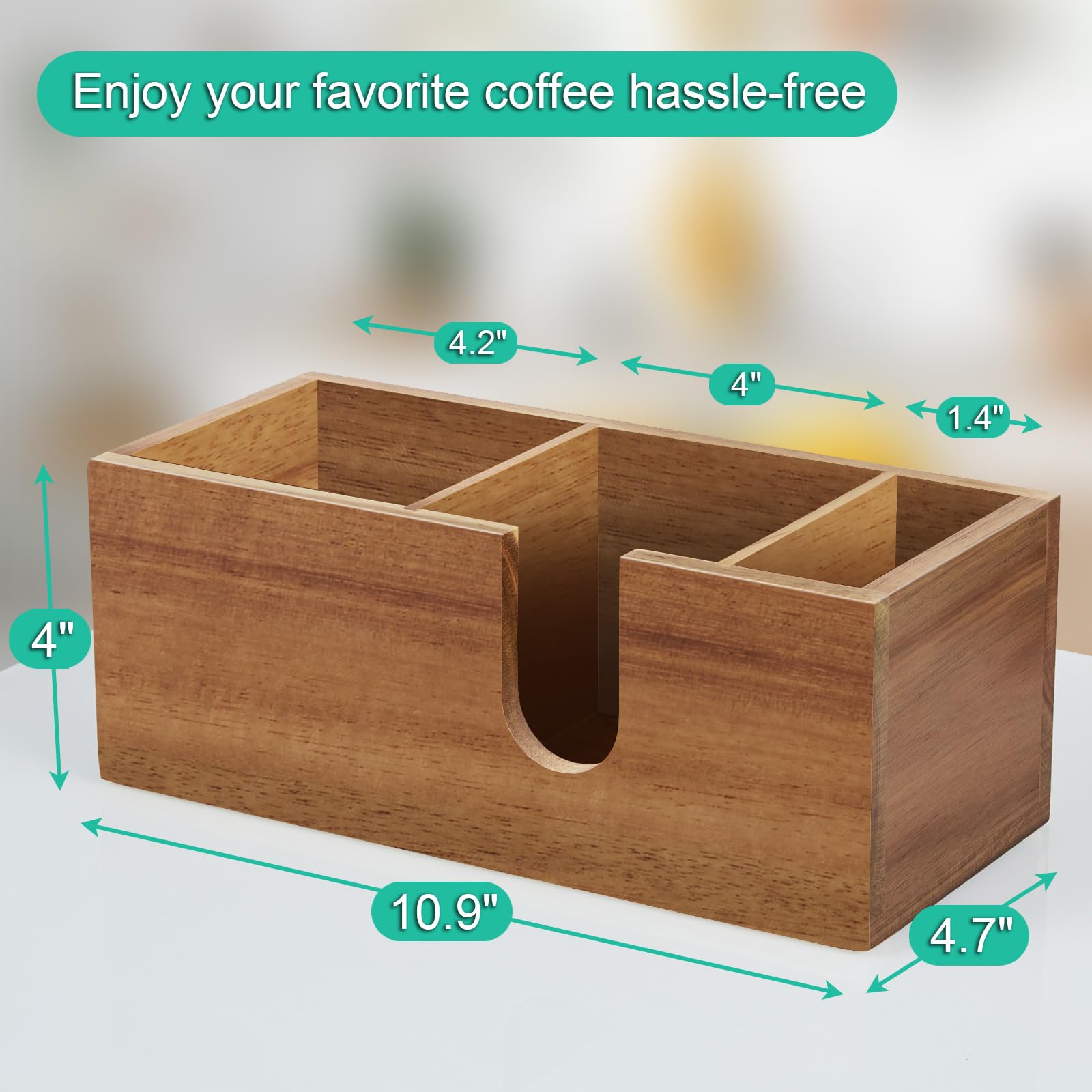 ALELION Acacia Wood Cup Holder for Countertop - Coffee Bar Organizer with Storage for Lids, Stirrers & Pods - Perfect for Kitchen Counter, Coffee Station & Office Desk Organization