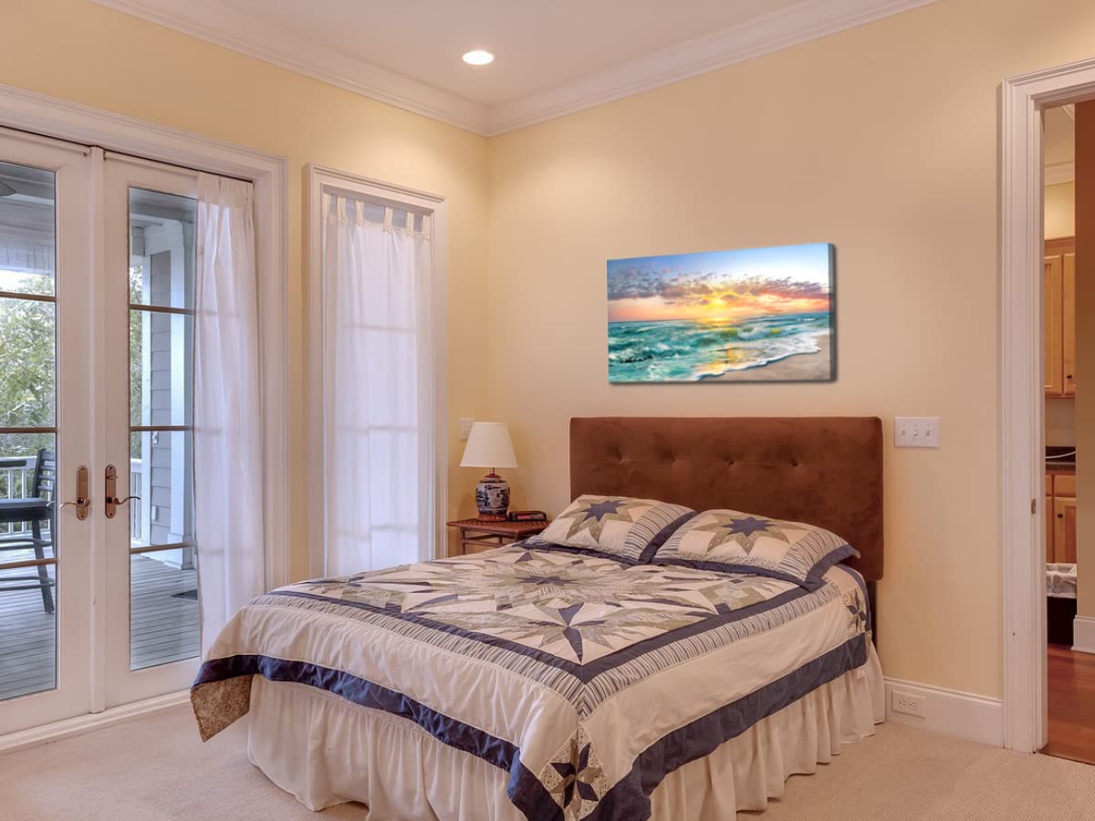 Popuwall Coastal Canvas Wall Art - Beach & Ocean Waves Decor for Living Room & Bedroom