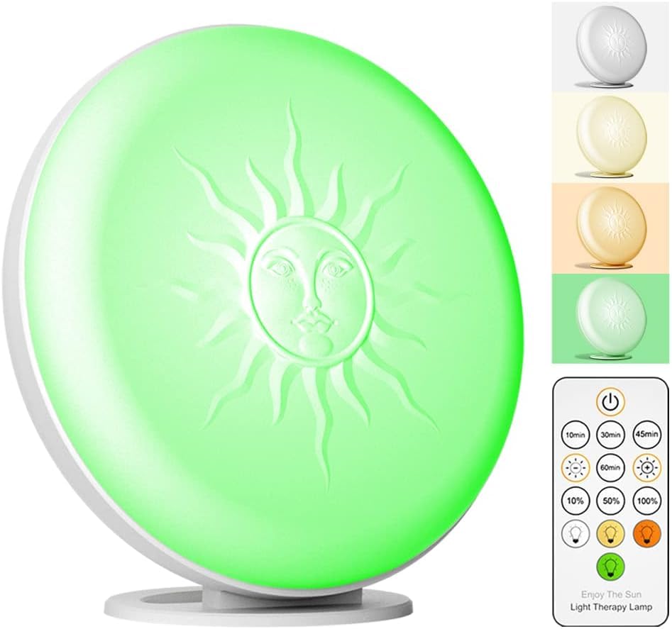 McDen Light Therapy Lamp - 10000 Lux UV-Free LED Lamp with Green & White Light Therapy, 20 Brightness Levels & 4 Timer Settings (GLD-MM77) for Seasonal Affective Disorder, Sleep Improvement & Mood Enhancement
