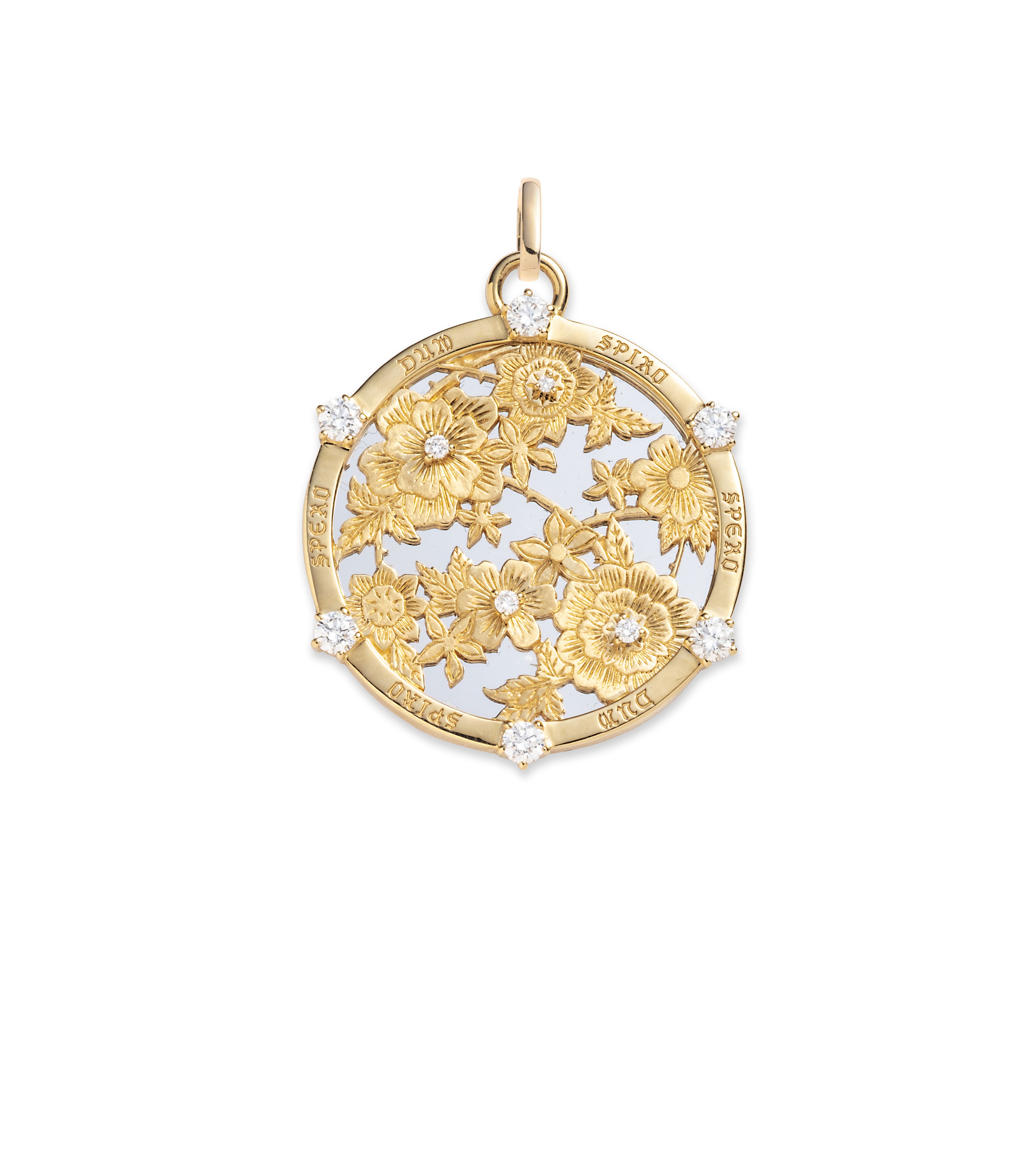 Floral Screen Resilience Large Medallion Necklace - 14K White Gold Diamond Pendant with Annex Link Chain - Perfect for Weddings, Anniversaries & Special Occasions