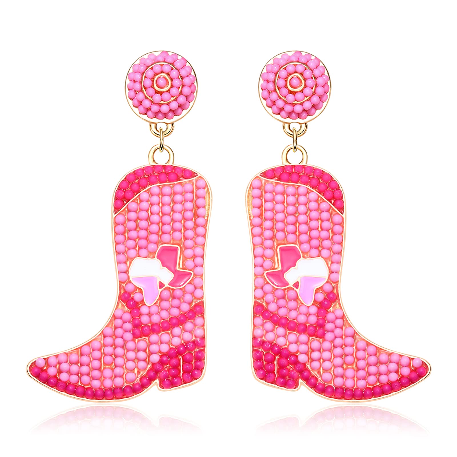 Beaded Cowboy Boot Earrings for Women - Western Cowgirl Dangle Drop Boho Jewelry, Y2K Fashion Accessories | Perfect for Parties, Gifts, and Country-Themed Outfits