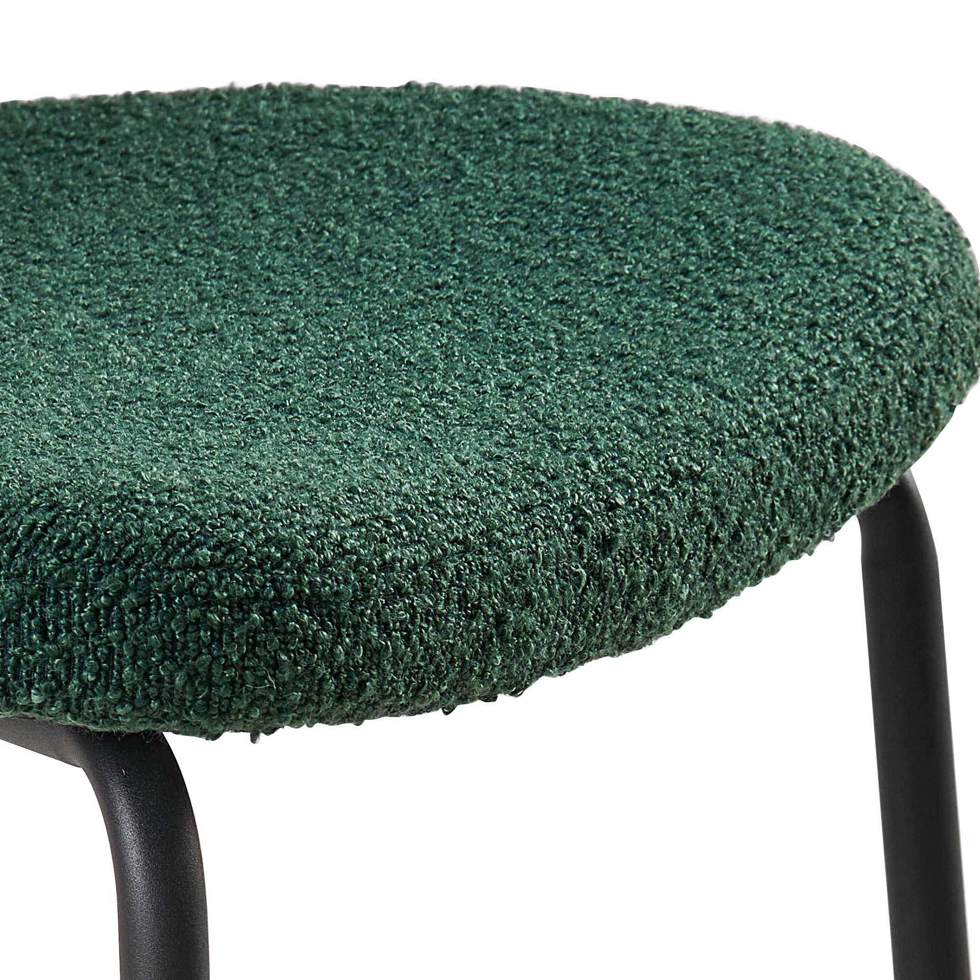 Dark Green Boucle Fabric Dining Chairs Set of 2 - Modern Upholstered Chairs with Sturdy Metal Legs for Dining Room, Kitchen & Living Room | Perfect for Small Spaces, Breakfast Nooks & Contemporary Home Decor
