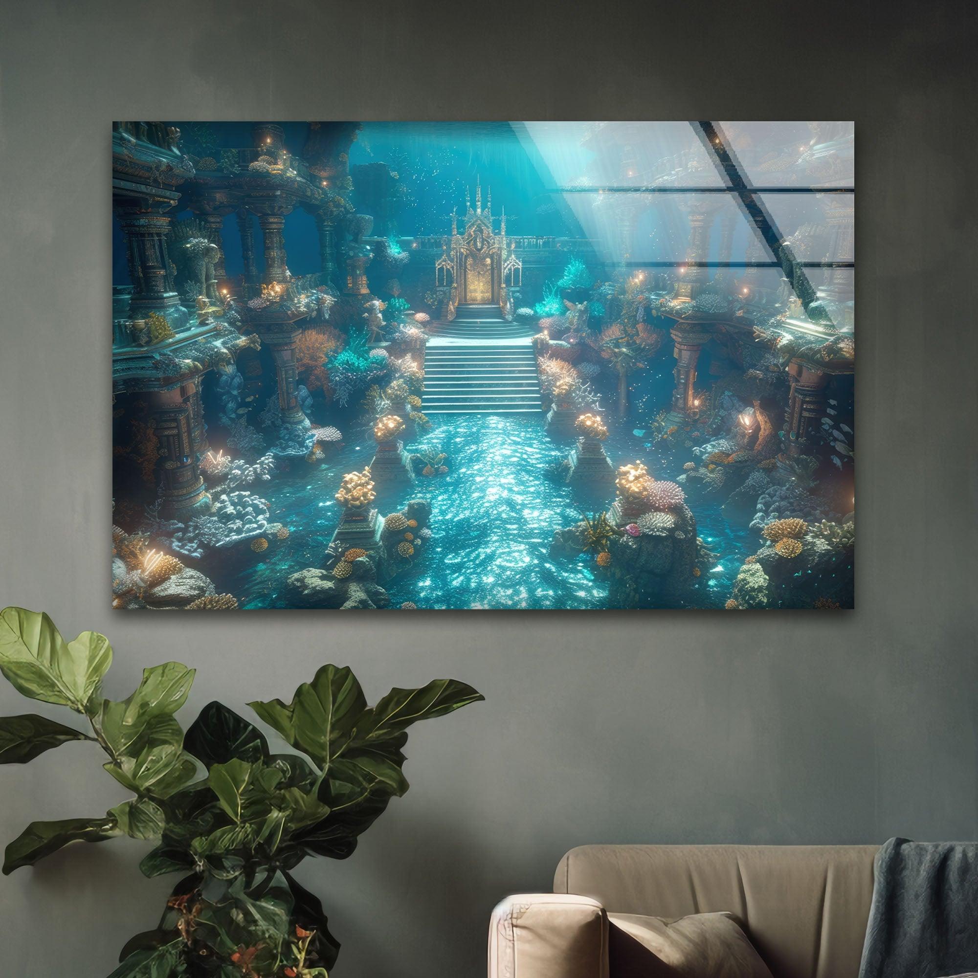 Atlantis Place Glass Wall Art - Stunning Ocean-Themed Decor for Living Room, Bedroom & Office | Handmade Glass Mural for Home & Office Decor