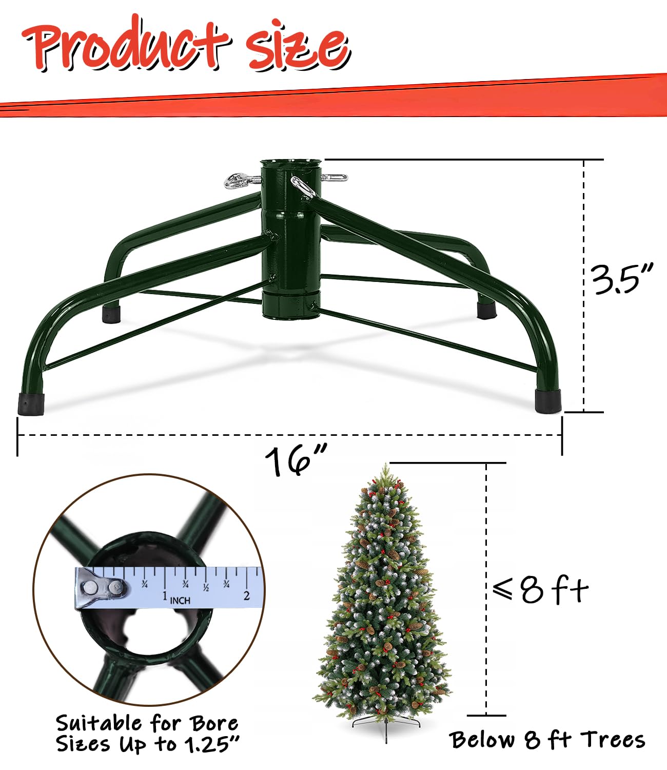 2 Pack Christmas Tree Stand - Heavy Duty Metal Base Holder for 4-8 Ft Artificial Xmas Trees (16 Inch, Green) | Folding Design & Sturdy Support | Perfect for Home, Office & Holiday Decorations