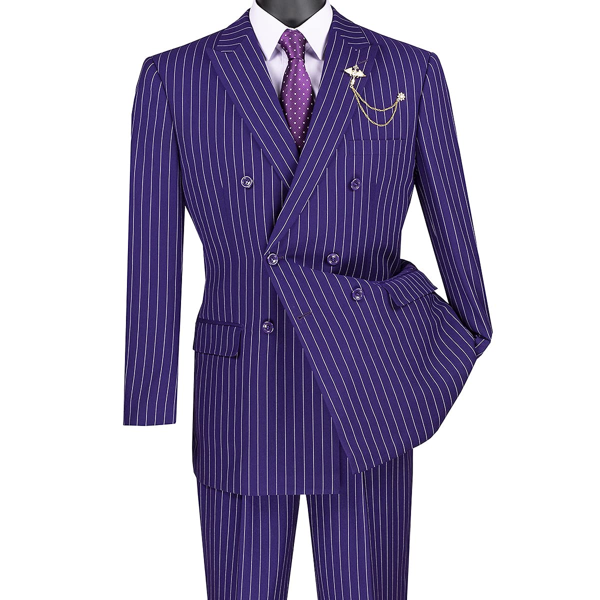 Premium 2-Piece Men's Double Breasted Pinstripe Suit Set with 1 Pair of Dress Socks | Sharp & Luxurious Business Attire for Weddings, Office & Formal Events