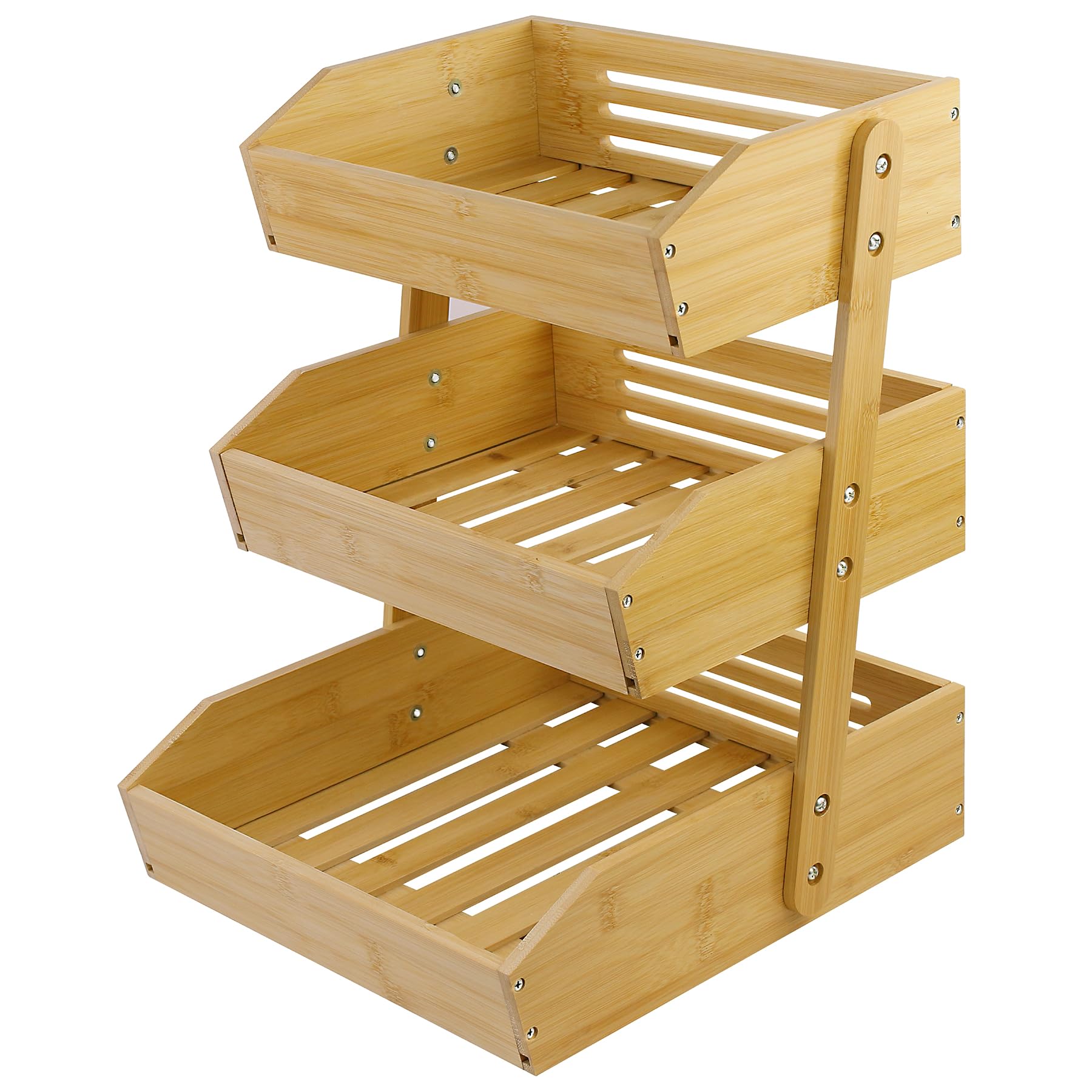3-Tier Bamboo Fruit Basket Stand for Kitchen Counter - Large Fruit & Vegetable Storage Bowl, Display Rack for Fresh Produce - Perfect for Kitchen Organization, Pantry Storage & Healthy Snack Display