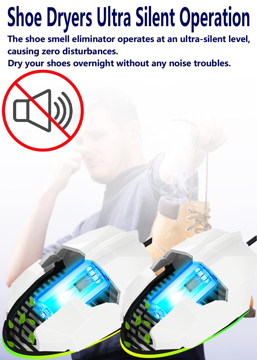 Portable Shoe Dryer and Deodorizer for Sneakers & Boots - Electric Boot Warmer, Shoe Odor Eliminator with Intelligent Timer - Perfect for Work Boots, Hiking Shoes & Gym Sneakers - Silent Operation for Home, Office & Travel Use