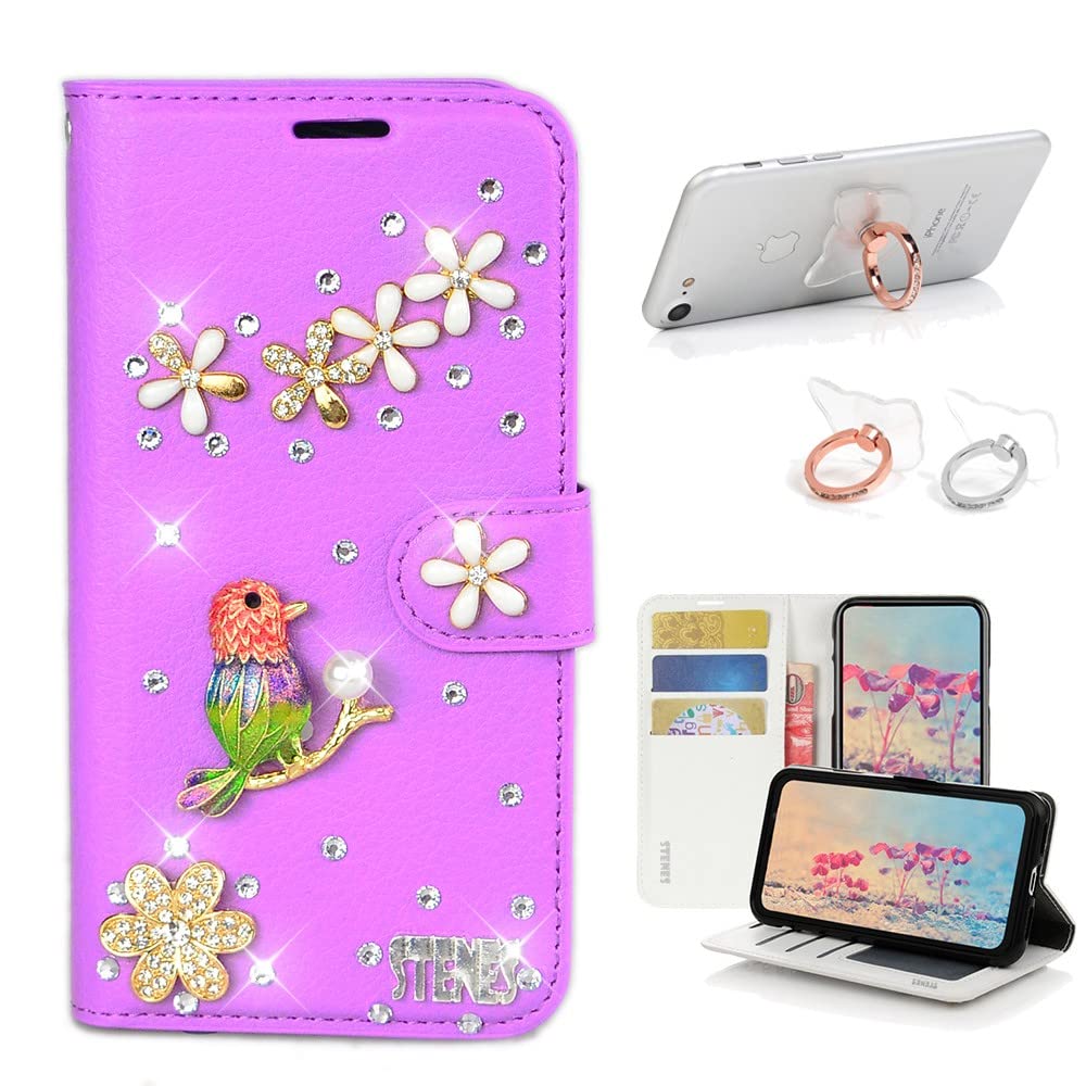 STENES Bling Wallet Case for OnePlus 7T Pro - 3D Floral Leather Cover with Ring Stand | Perfect for Work & Travel