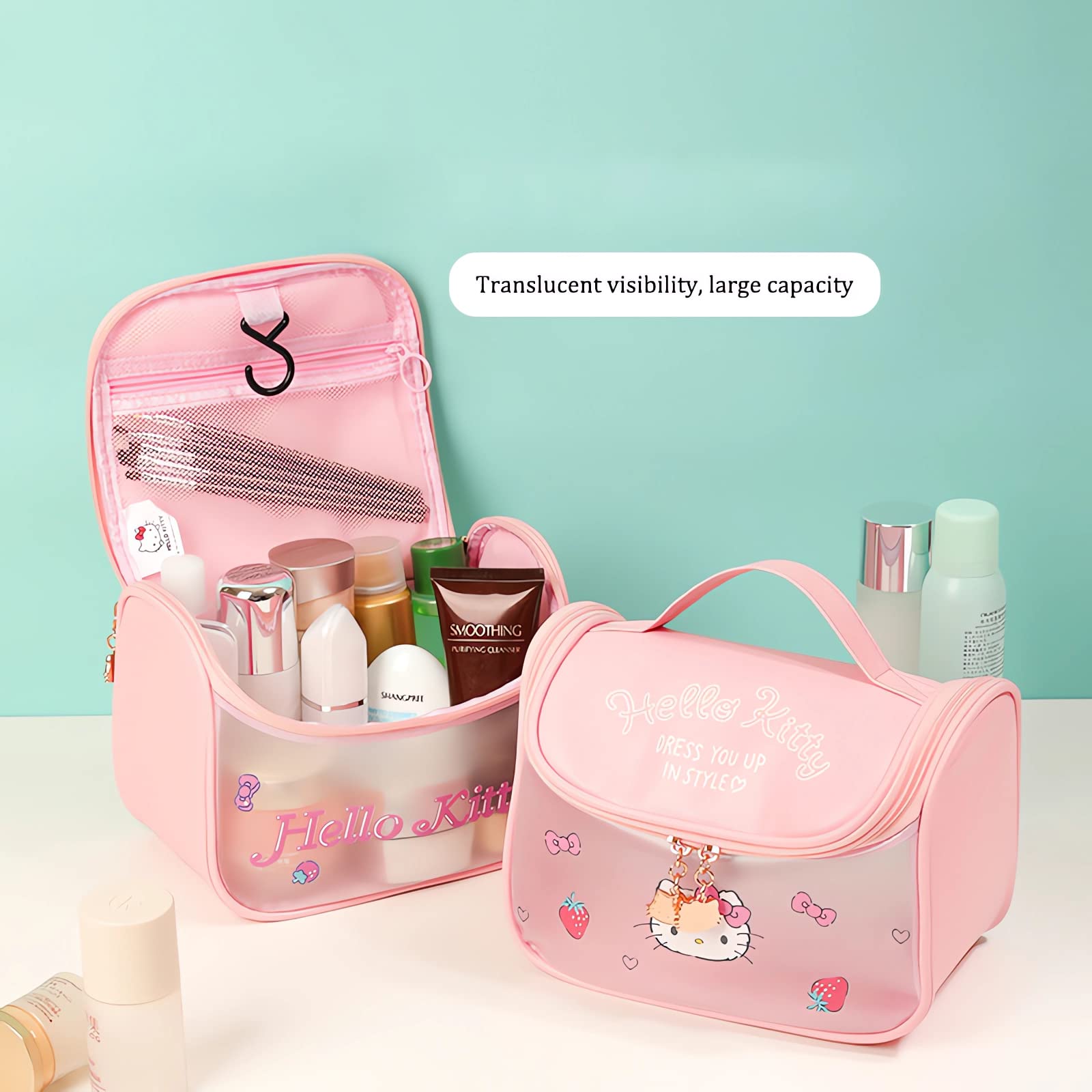 Stylish PU Leather Translucent Waterproof Makeup Bag for Women & Girls - Cute Travel Toiletry Organizer | Perfect for Cosmetics Storage & Weekend Getaways