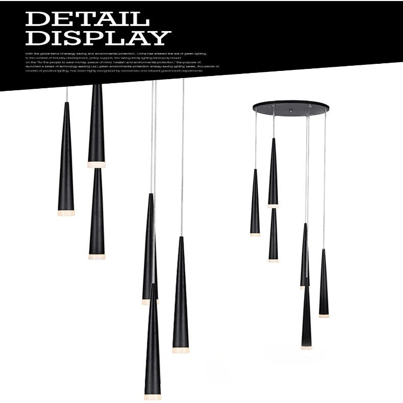 Modern Black LED Pendant Light Fixture for Staircase - Energy Efficient Hanging Ceiling Lamp for Hallway, Foyer & Entryway Lighting