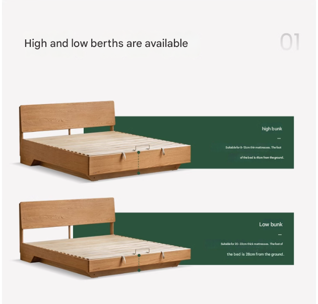 Solid Oak & Black Walnut Wood Floating Platform Bed with LED Lighting - Modern Bedroom Furniture for Contemporary Home Decor