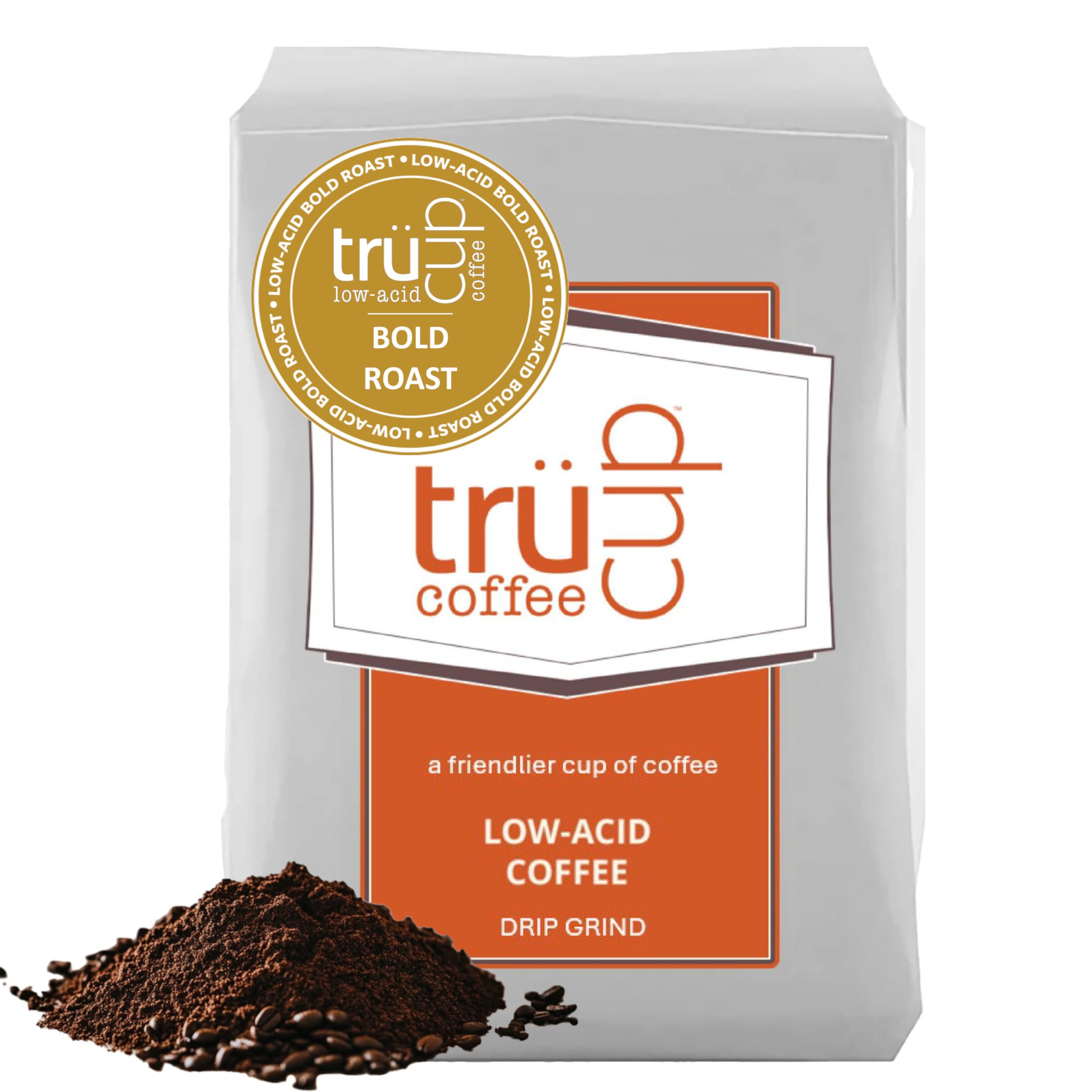 Trücup Low Acid Ground Coffee - Dark Roast Drip Grind (80oz) | 60% Less Acid, Smooth Flavor & Stomach-Friendly | Antioxidant-Rich, Water & Steam Processed | Perfect for Sensitive Stomachs & Morning Brews