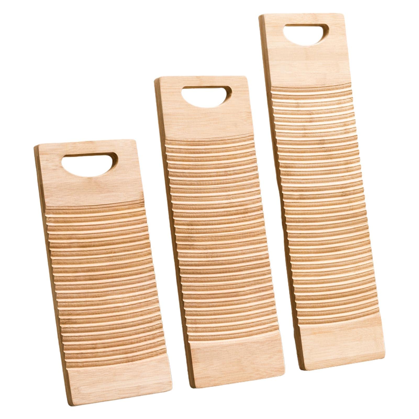 3-Piece Wooden Washboard Set for Hand Washing Clothes - Natural Bamboo Laundry Board for Home, Kids & Eco-Friendly Cleaning - Perfect for Camping, Off-Grid Living & Vintage Laundry Supplies