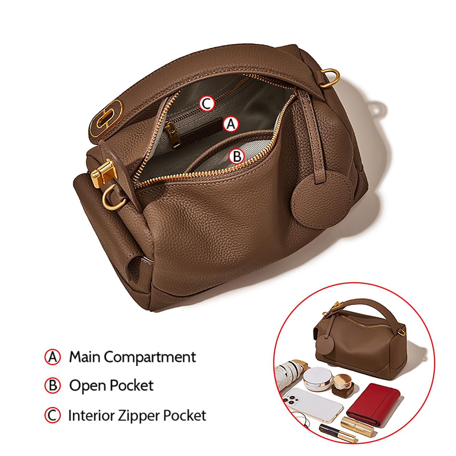 Genuine Leather Handbags for Women - Fashion Top Handle & Crossbody Purse with Adjustable Strap - Perfect for Work, Travel & Everyday Use