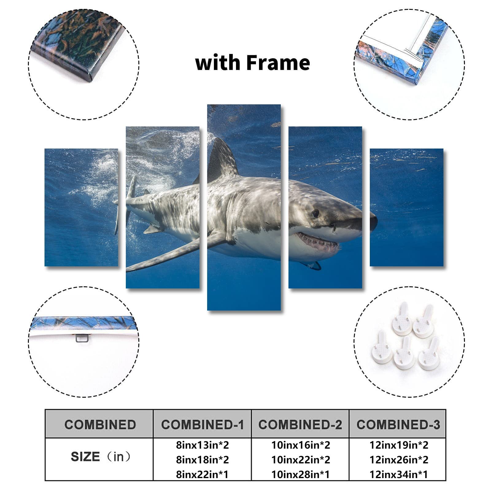 5-Piece Framed Shark Canvas Wall Art Set - 60