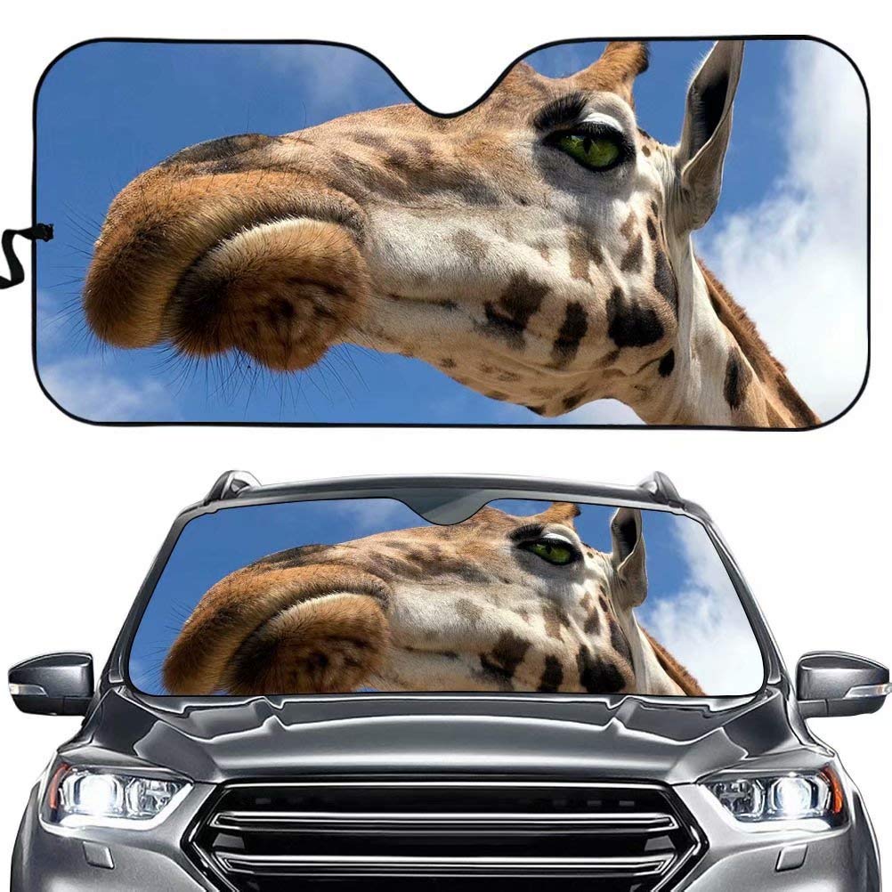 Dellukee Giraffe Print Foldable Car Windshield Sunshade - UV Heat Shield & Sun Visor for Auto Protection | Perfect for Summer Parking & Road Trips