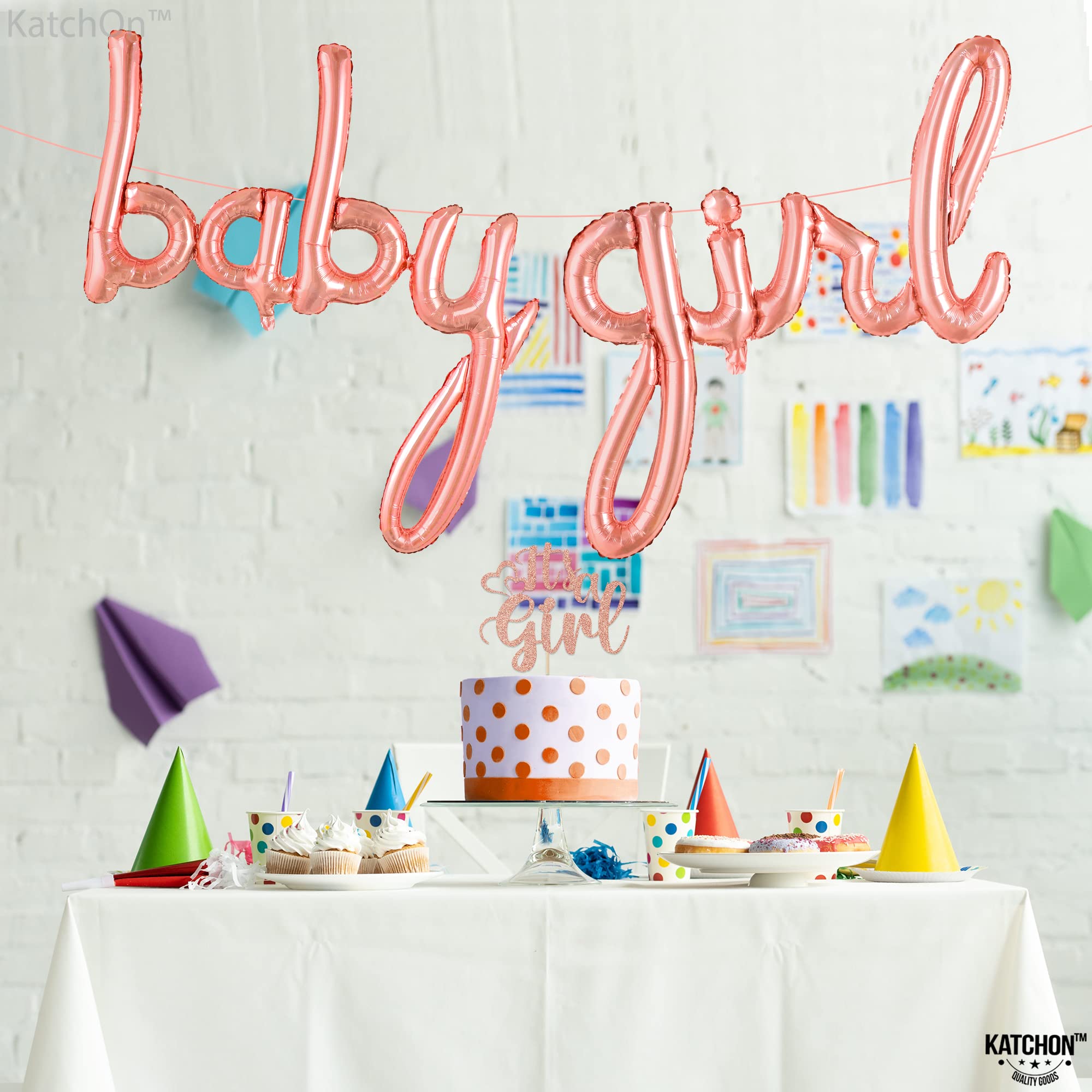 KatchOn 37 Inch Rose Gold Baby Girl Balloon Letters - Baby Shower Decorations, Gender Reveal Party Supplies, Its A Girl Sign for Nursery Decor & Birthday Celebrations