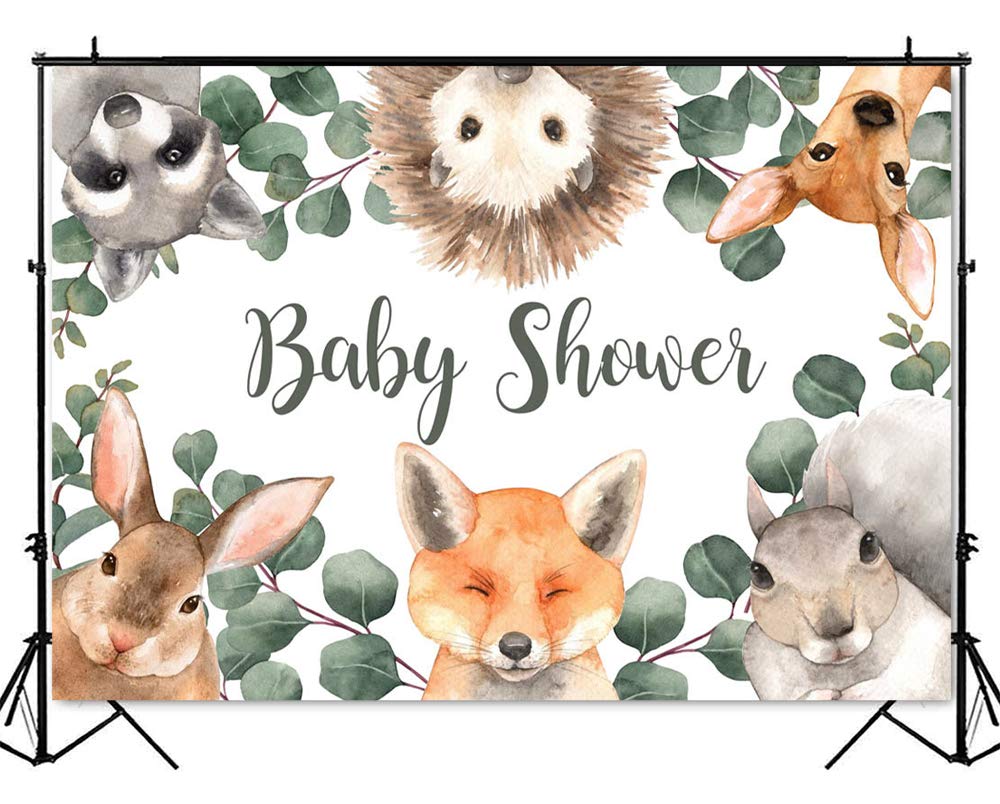 Woodland Baby Shower Backdrop for Boys - 7x5ft Greenery Forest Theme with Cute Animals - Perfect for Cake Table Decor, Photo Booth Props & Party Background - Ideal for Baby Showers, Gender Reveals & Nursery Decorations