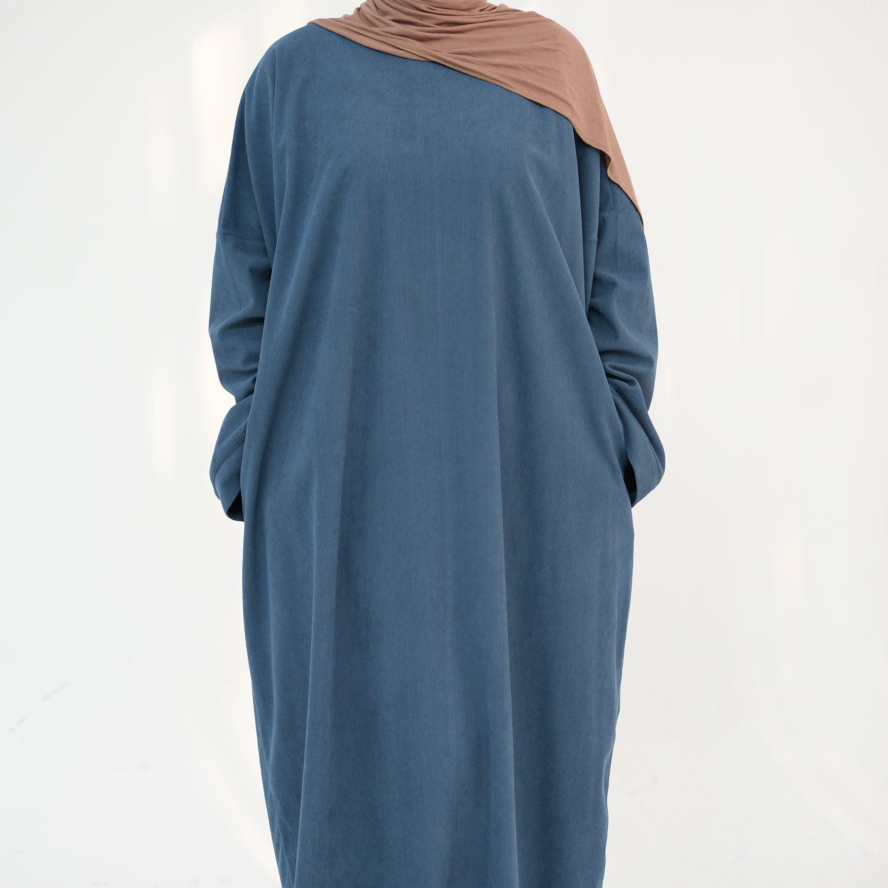 Annan Corduroy Abaya Dress in Teal - Modest Islamic Fashion for Women, Perfect for Prayer, Eid, and Special Occasions