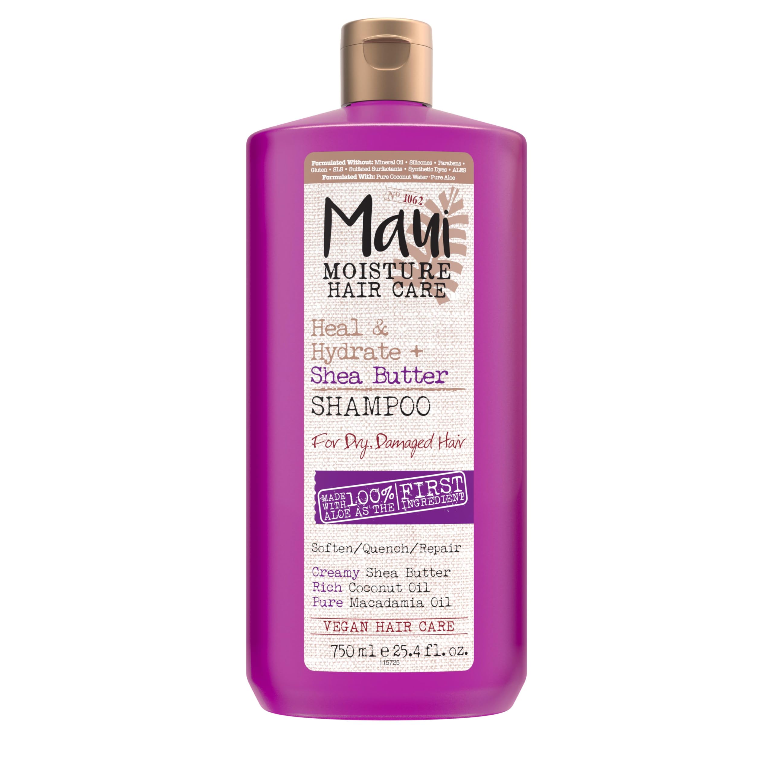 Maui Moisture Heal & Hydrate + Shea Butter Shampoo for Dry, Damaged Curly & Coily Hair - Coconut Oil & Macadamia Oil Infused, Vegan, Sulfate-Free, 25.4 fl oz - Revives & Nourishes Curls for Salon-Quality Results at Home