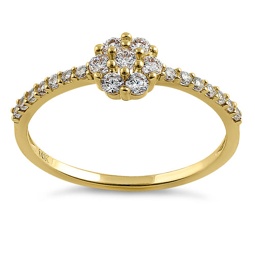 14K Solid Yellow Gold Flower Cubic Zirconia Ring for Women - Elegant CZ Engagement, Wedding, Anniversary & Gift Jewelry