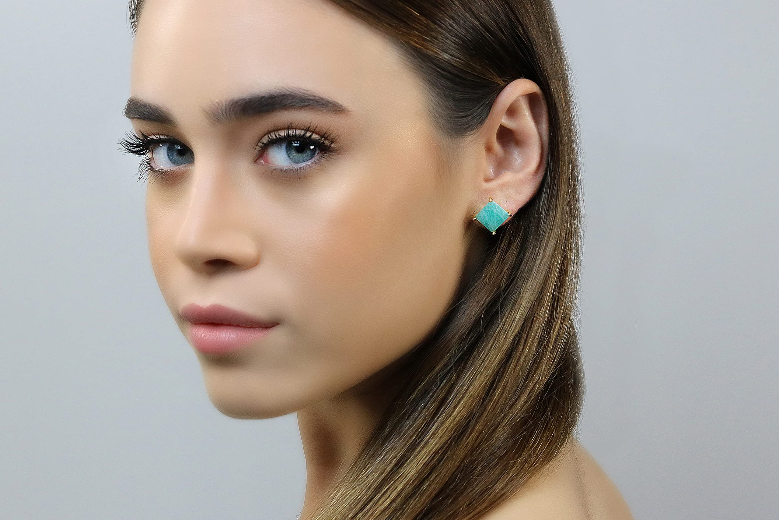 Amazonite Stud Earrings - Square Gemstone Earrings for Women - Handmade Bridal Jewelry, Customizable Statement Earrings | Perfect for Weddings, Parties & Everyday Wear
