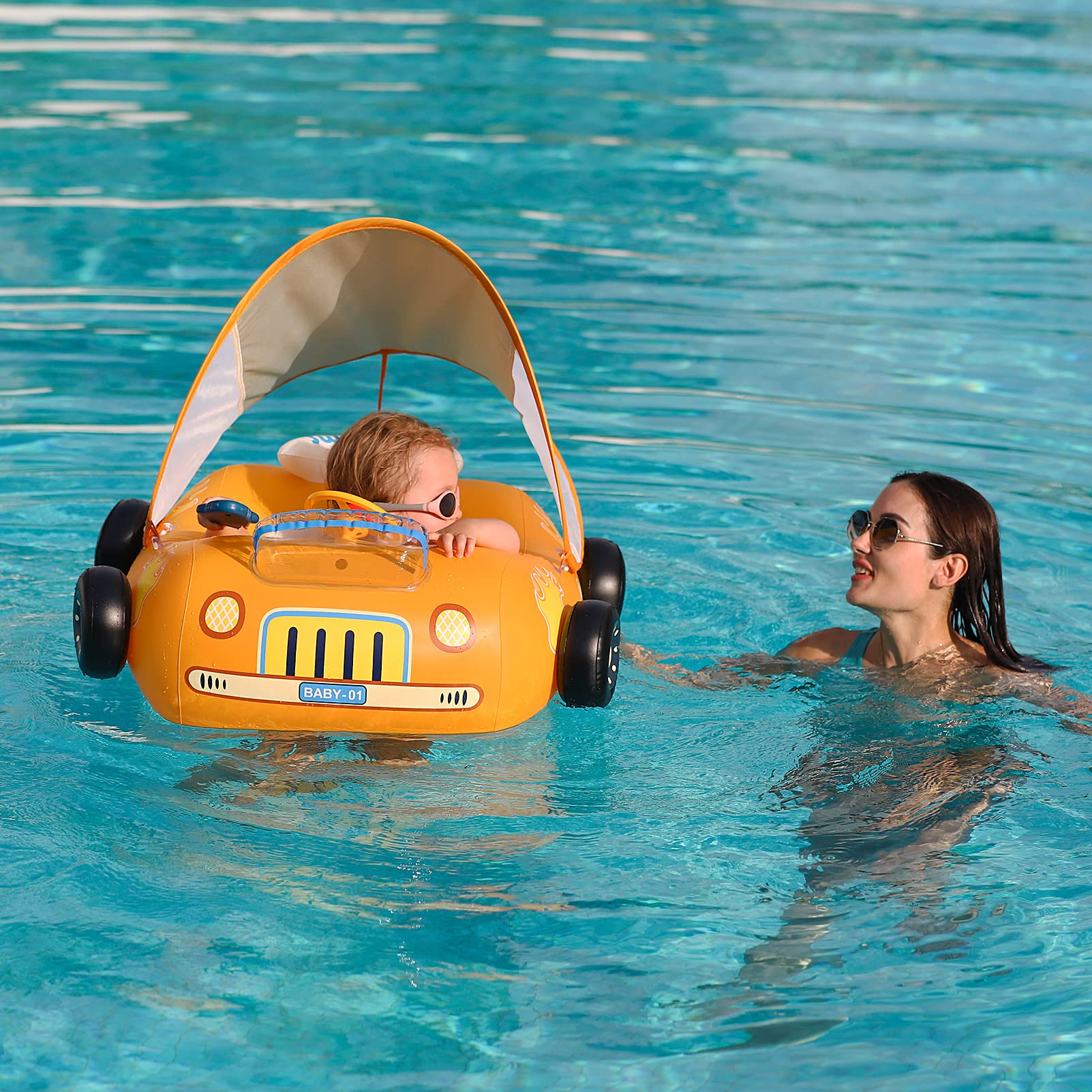 **Swimbobo Inflatable Toddler Pool Float with Adjustable Sun Canopy & Safety Seat – Baby Swim Float for Kids 1-4 Years – Perfect for Beach, Pool & Summer Water Play**