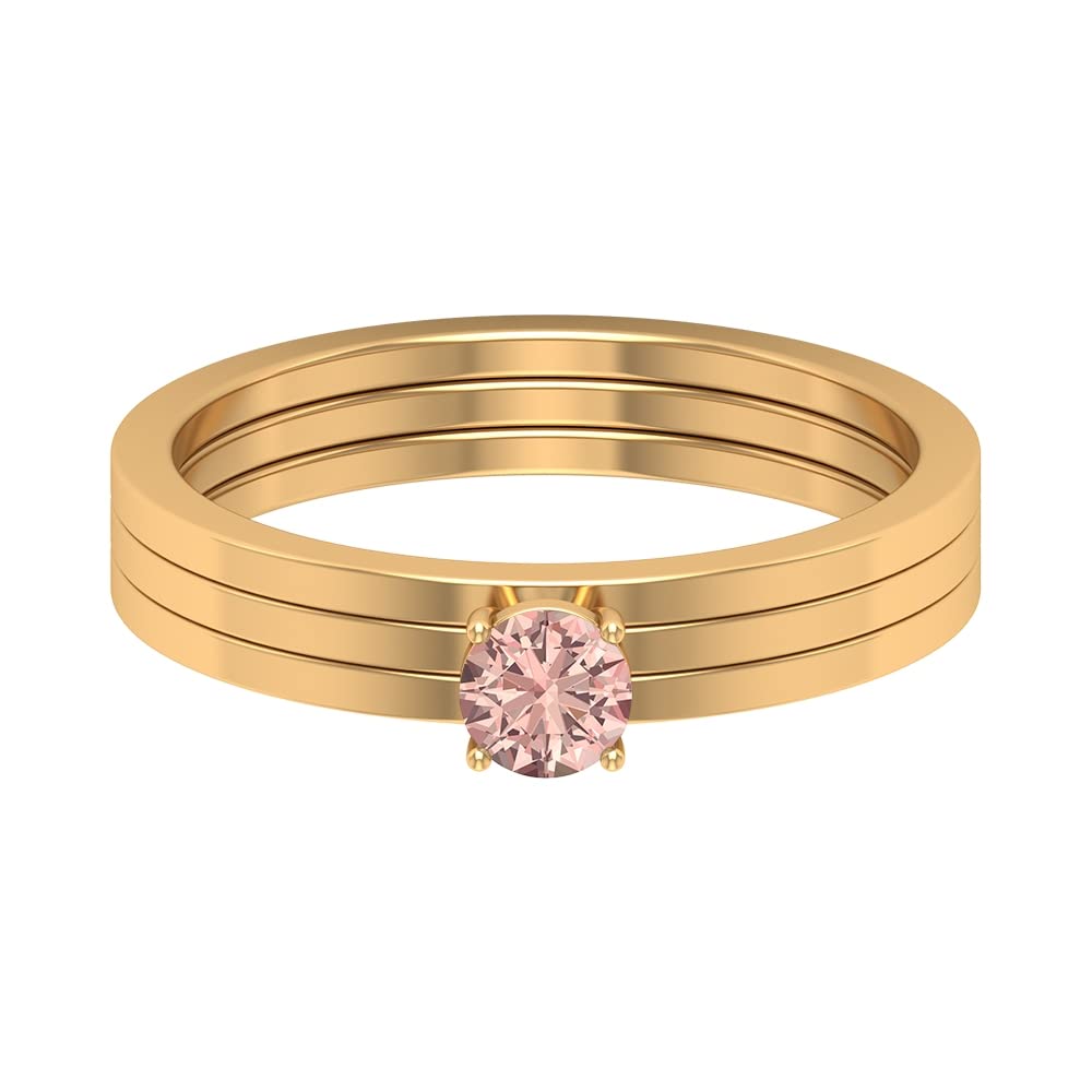 Rosec Jewels 4mm Morganite Gold Ring - 14K Solid Gold Solitaire Engagement Ring for Women, AAA Quality, Wedding Band, Anniversary Gift, Perfect for Proposals & Special Occasions