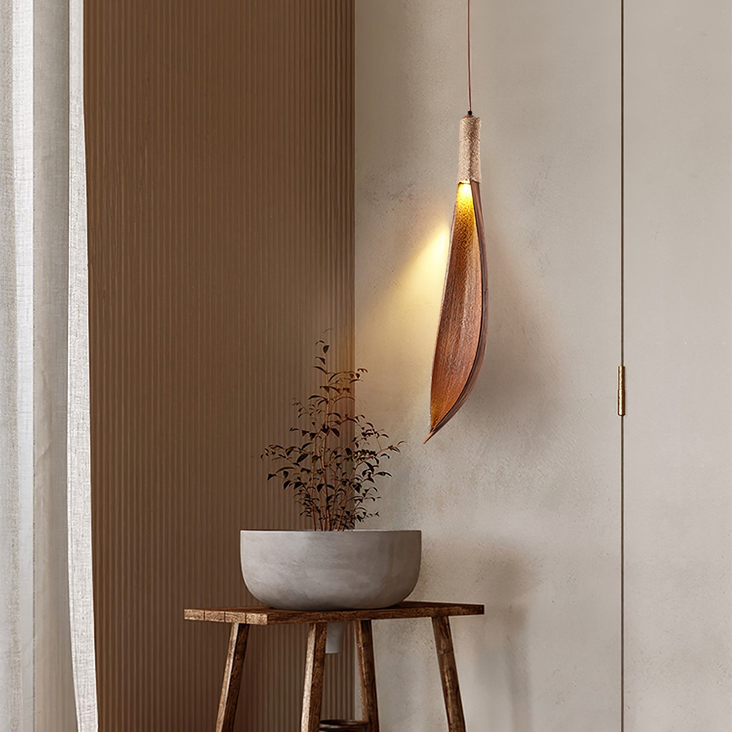 Handmade Cocoa Leaf Pendant Light - Natural Rattan Hanging Lamp for Boho Home Decor, Perfect for Living Room, Bedroom or Dining Area Lighting