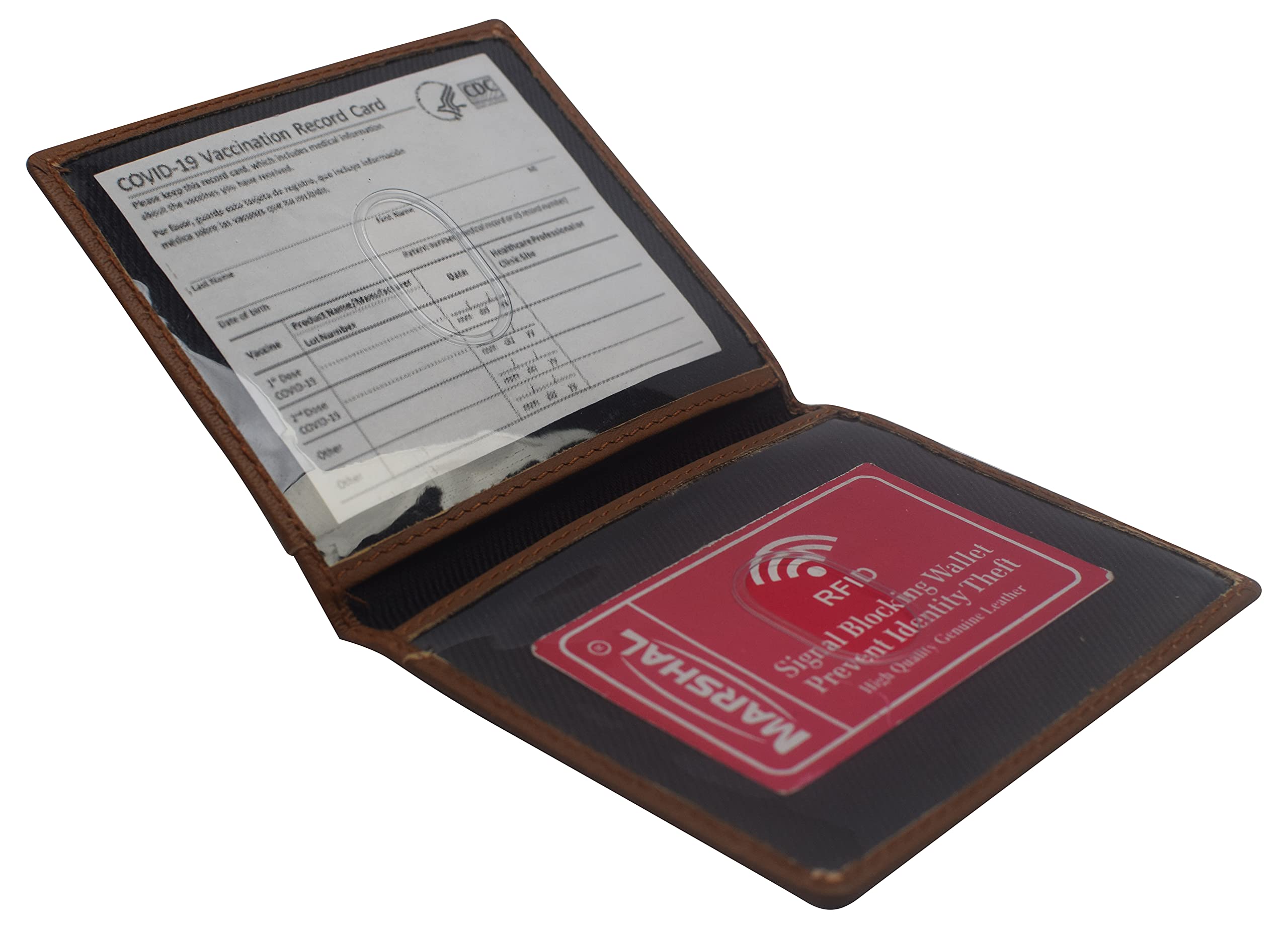 RFID Blocking Genuine Leather Vaccine Card Holder & Passport Cover - Travel Organizer for Vaccination Records (Tan) | Perfect for Airports, Doctor Visits & International Travel