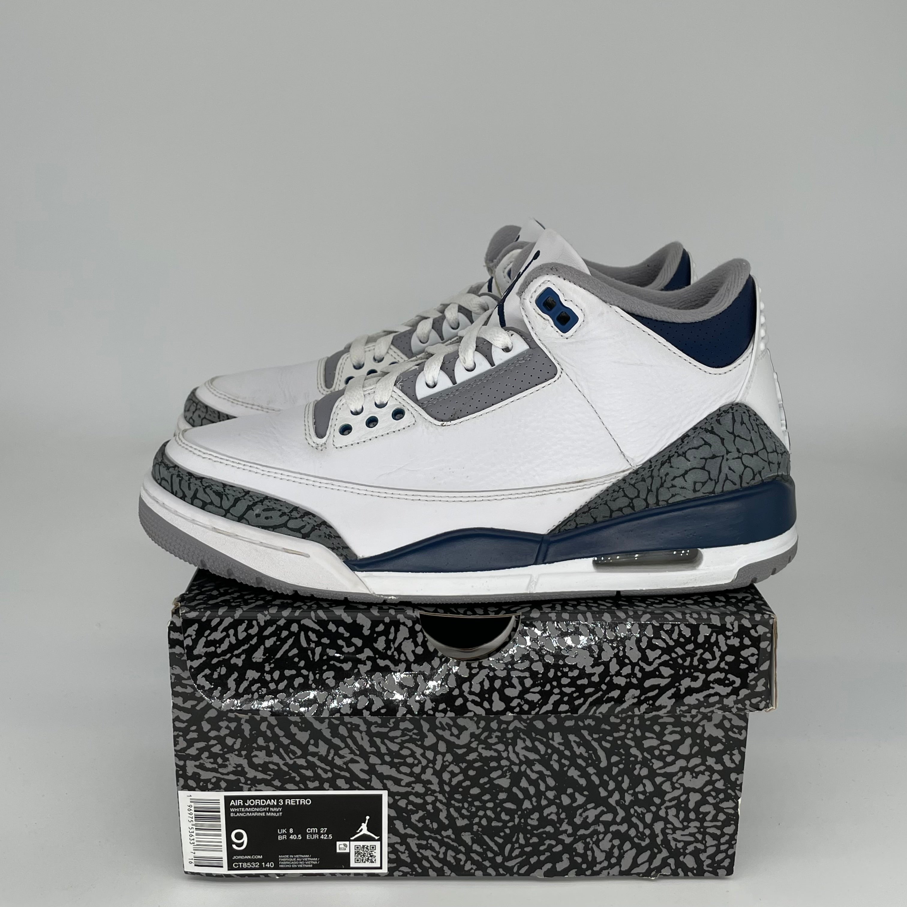 AIR JORDAN 3 Retro Midnight Navy Men's Basketball Shoes Size 9 - CT8532-140 | Authentic Sneakers for Streetwear, Gym & Casual Outfits