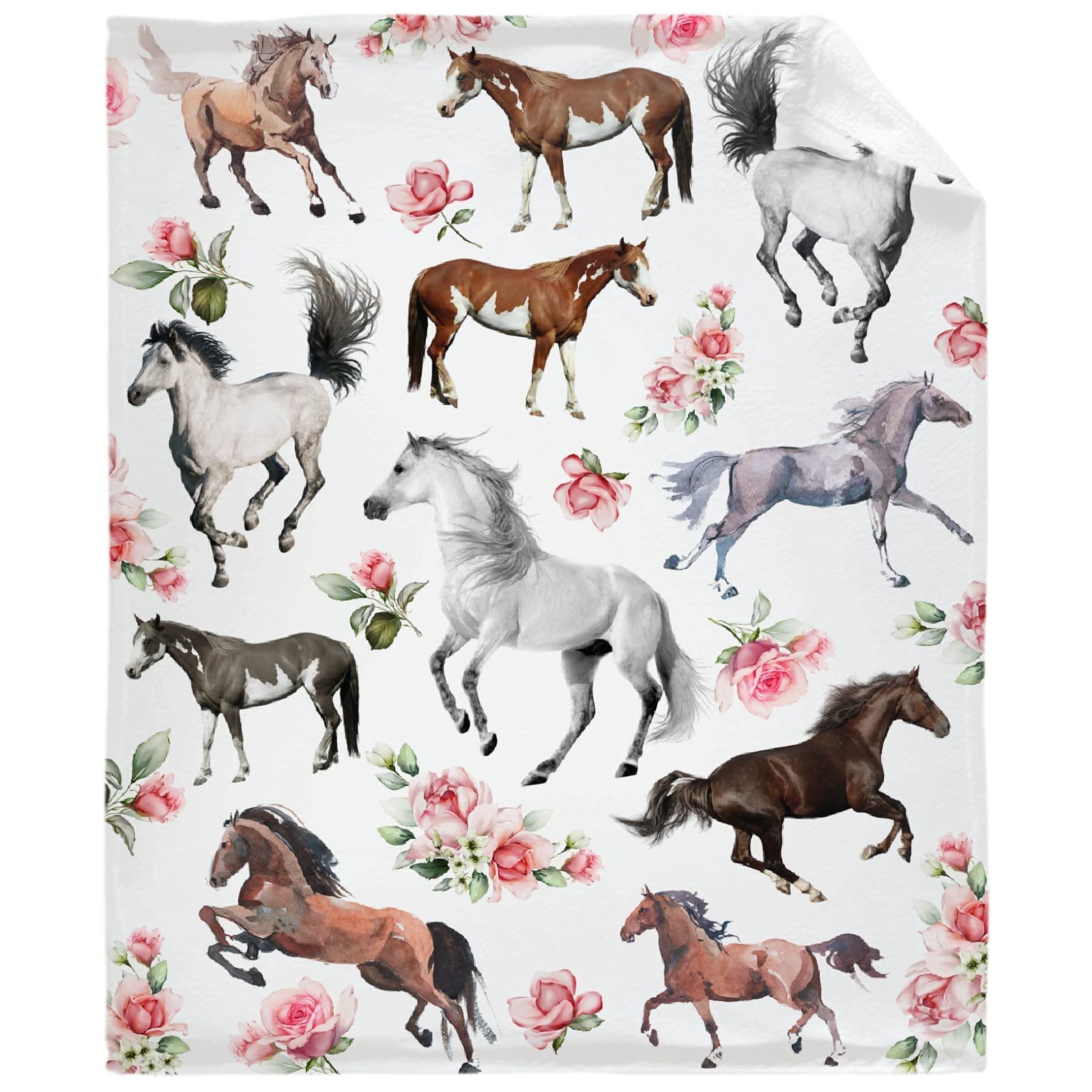 Premium Horse Rose Throw Blanket - Ultra Soft Flannel Fleece & Velvet Plush - Personalized Cozy Blanket 90