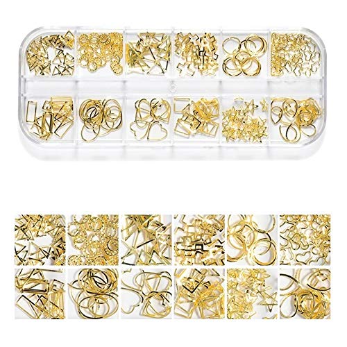 1 Box Hollow Out Gold Silver Nail Glitter Sequins - 3D DIY Nail Art Rhinestones for Manicure, Nail Decoration, Acrylic Nails - Small Irregular Shaped Gems for Professional & Home Nail Art Designs (Style 09) - Perfect for Parties, Weddings, Salons and DIY Nail Art Projects