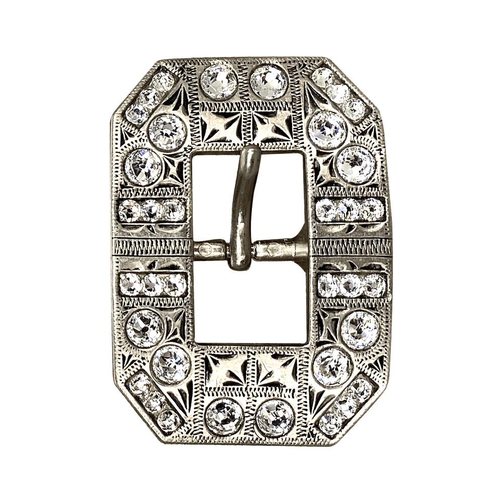 Vintage Clear Antique Silver European Crystal Square Cart Buckle for Belts, Shoes & Handbags - Perfect for Gothic, Steampunk & Renaissance Fashion Accessories