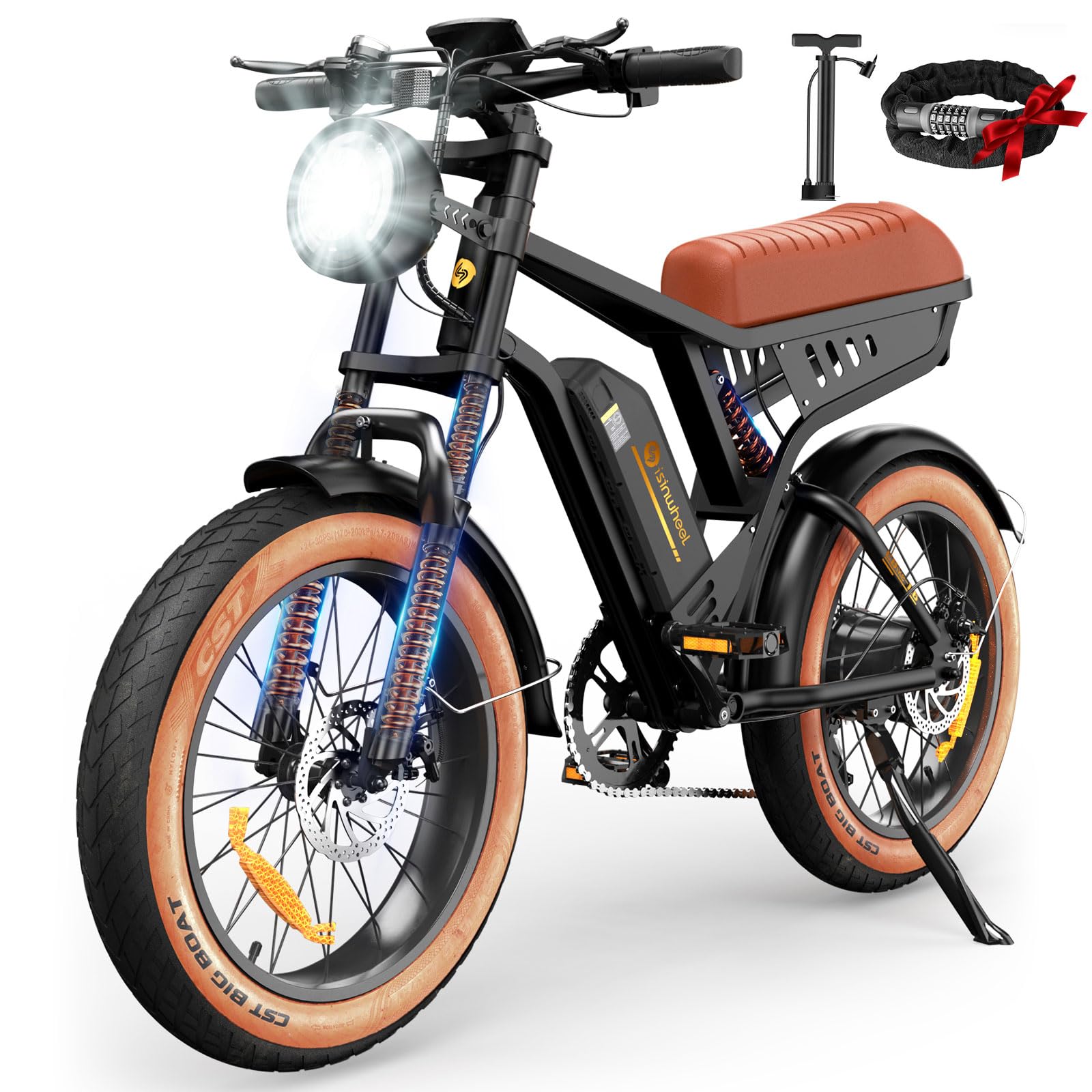 R6 Retro Electric Bike for Adults - 1500W Motor, 28MPH Speed, 75 Mile Range - 20