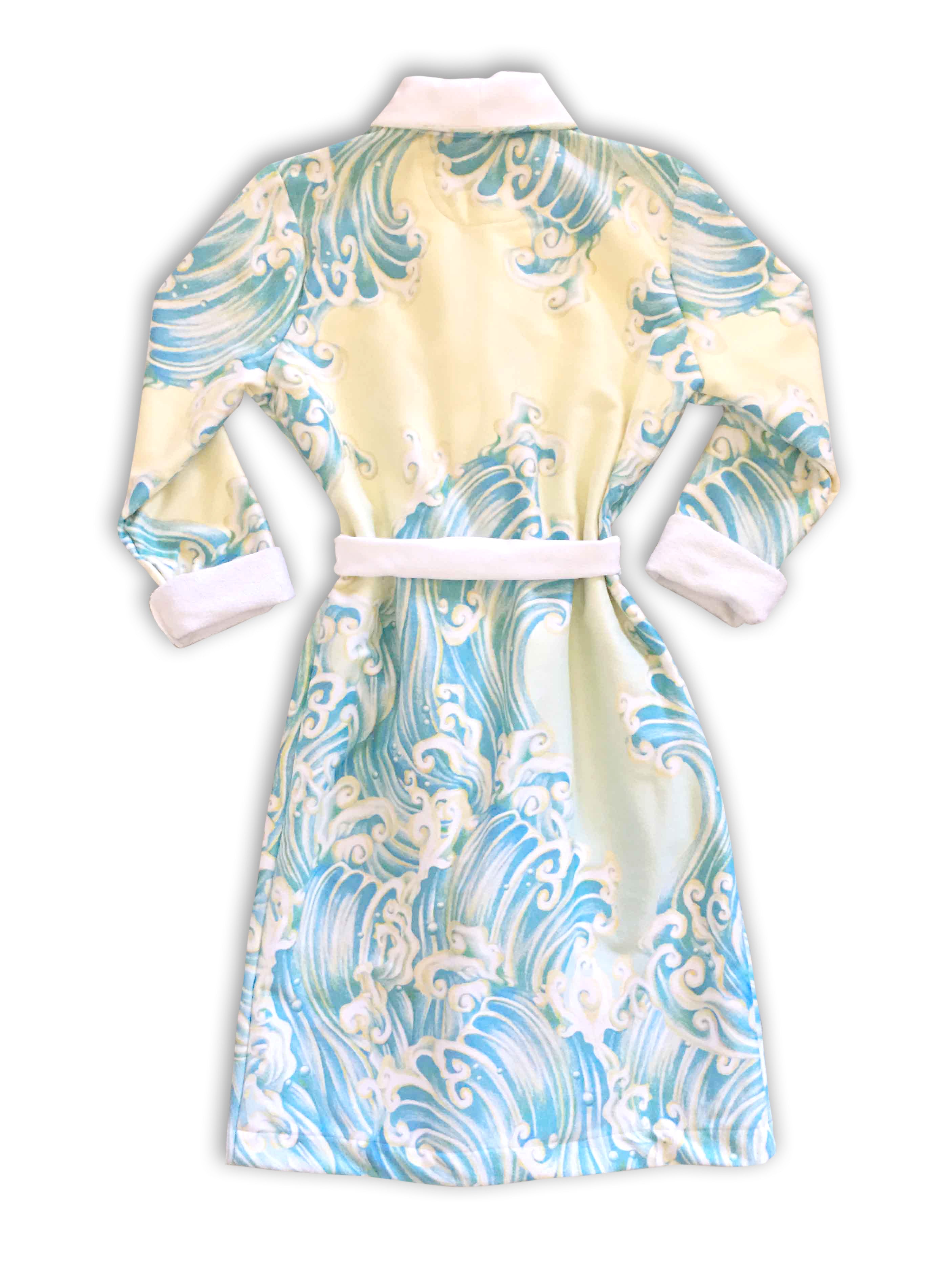 Hannah Mermaid Golden Wave Luxury Terry Robe for Women - Soft Bathrobe with Pockets - Perfect for Spa, Beach Cover-Up, and Relaxing at Home