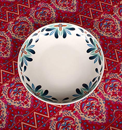 Bohemian Ceramic Dinner Plates - European Style Decorative Steak, Salad, Fruit & Soup Plates - Blue Floral Design for Dining, Kitchen & Home Decor