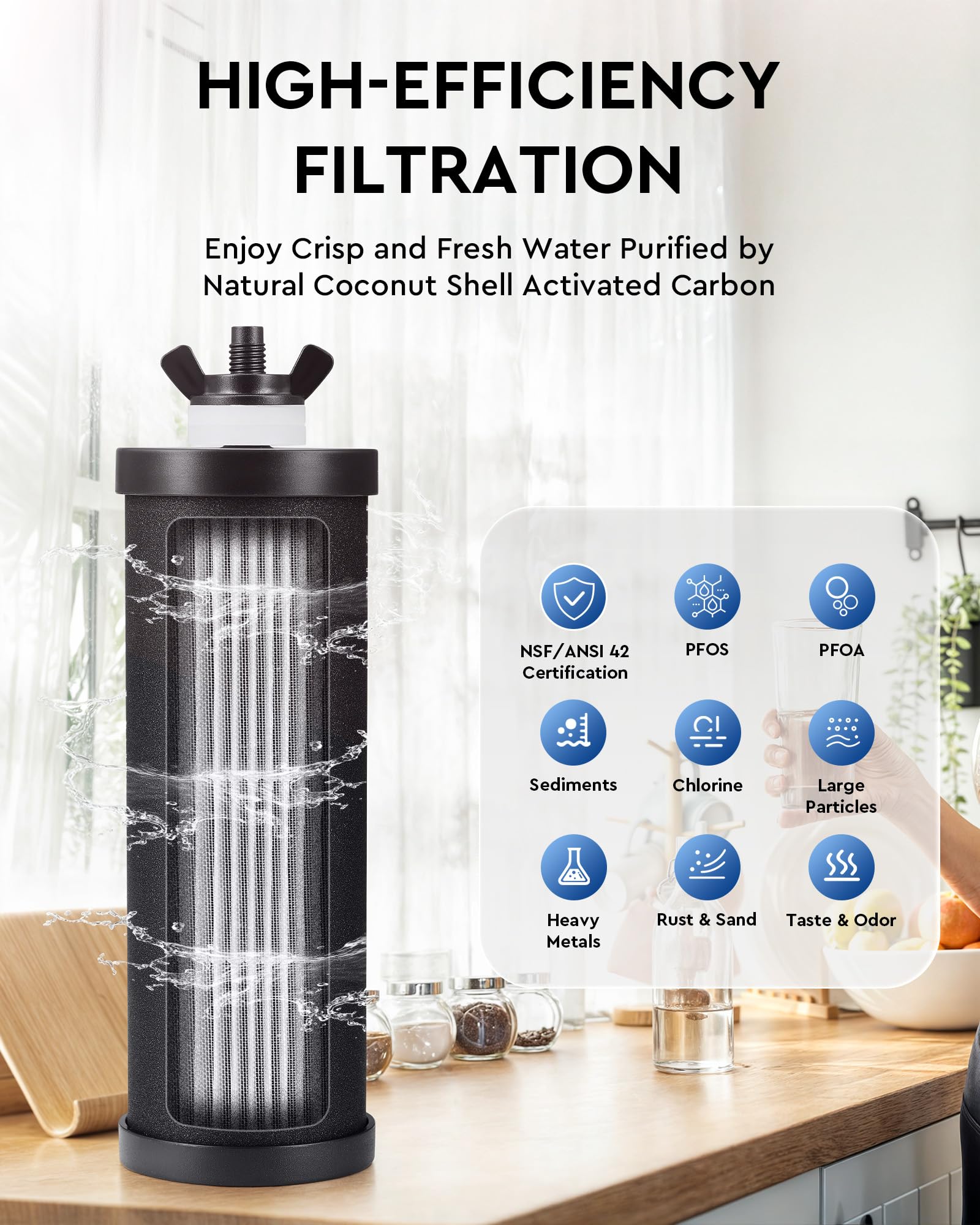 CO-Z 2.25 Gallon Gravity-Fed Water Filter System - NSF/ANSI 42 Certified Countertop Water Purifier with 4 Carbon Filters, Stainless Steel Design & Spigot - Perfect for Home, Office, Camping & Emergency Preparedness