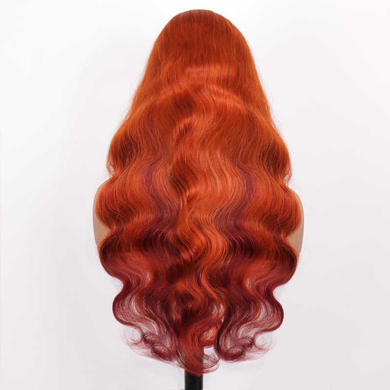 Eullair Ombre Ginger Brown Body Wave Human Hair Glueless Wig - 2-Tone Lace Frontal Wig (EW006) for Women | Natural Look for Daily Wear & Special Occasions