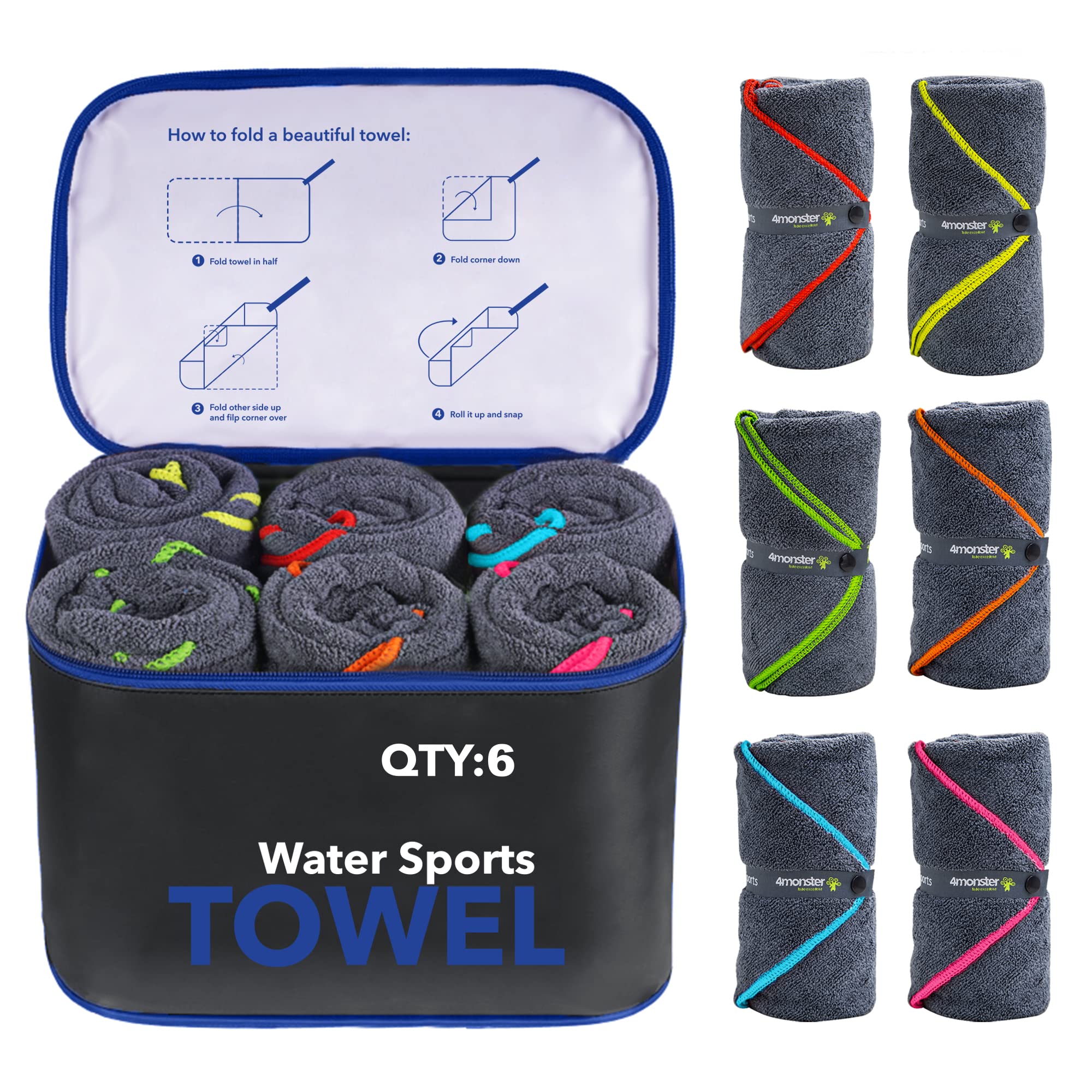 4 Pack Quick Dry Microfiber Camping Towels - Super Absorbent, Lightweight & Portable Travel Towels with Waterproof Bag for Swimming, Beach, Gym, RV, Boat & Outdoor Activities | Perfect for Sports, Travel & Family Trips