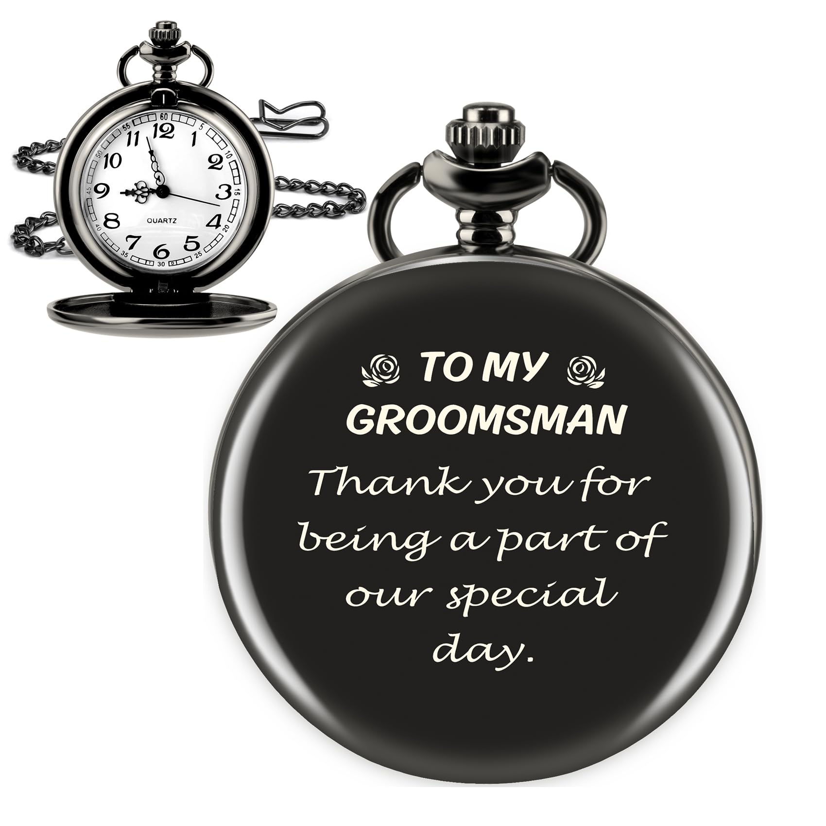 Engraved Men's Pocket Watch - Best Groomsman Gift for Weddings, Best Man, Birthday, Christmas, Thanksgiving & Anniversary Presents - Perfect for Formal Events & Special Occasions